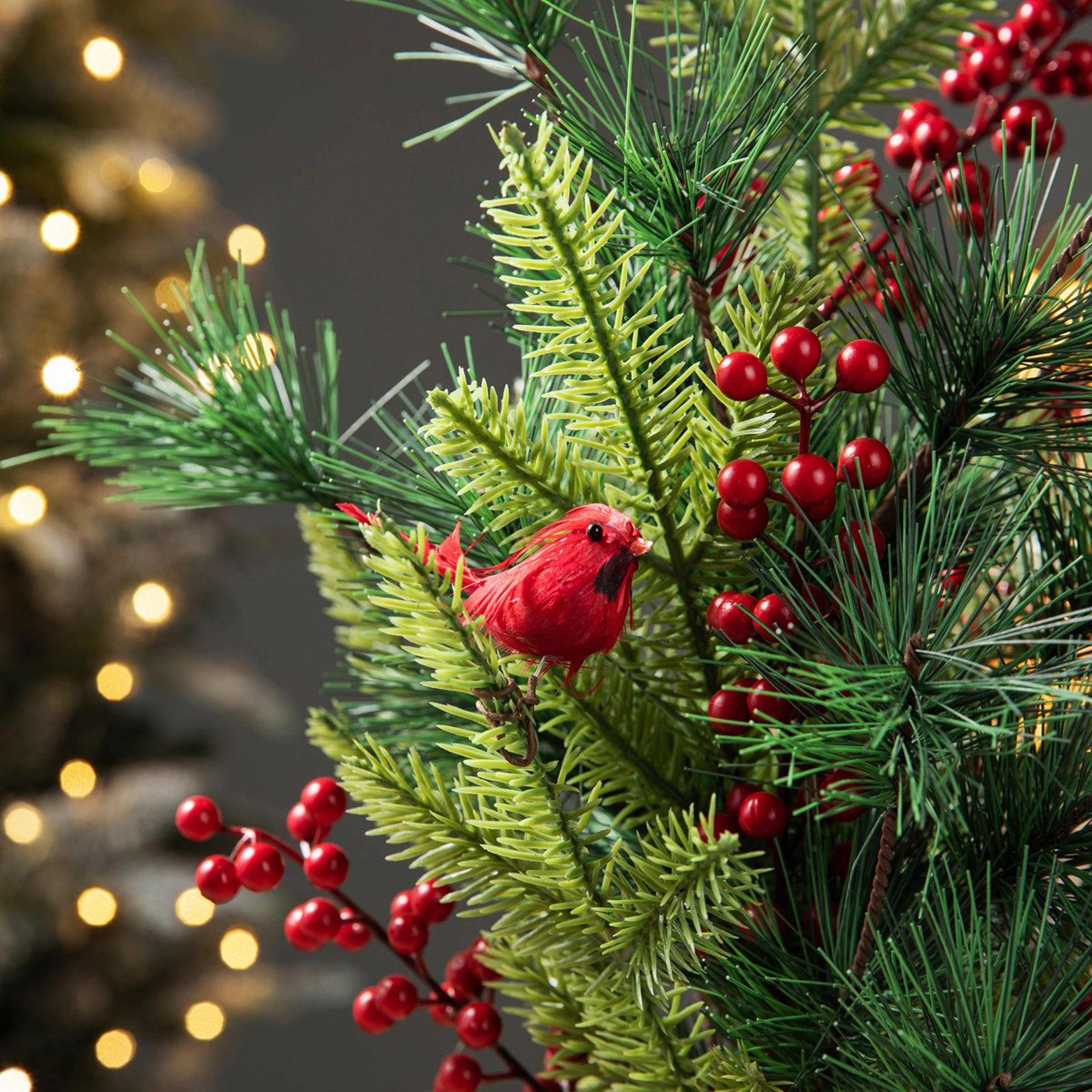 20Inch Christmas Cardinal Tabletop Tree Decoration With Pinecones 2