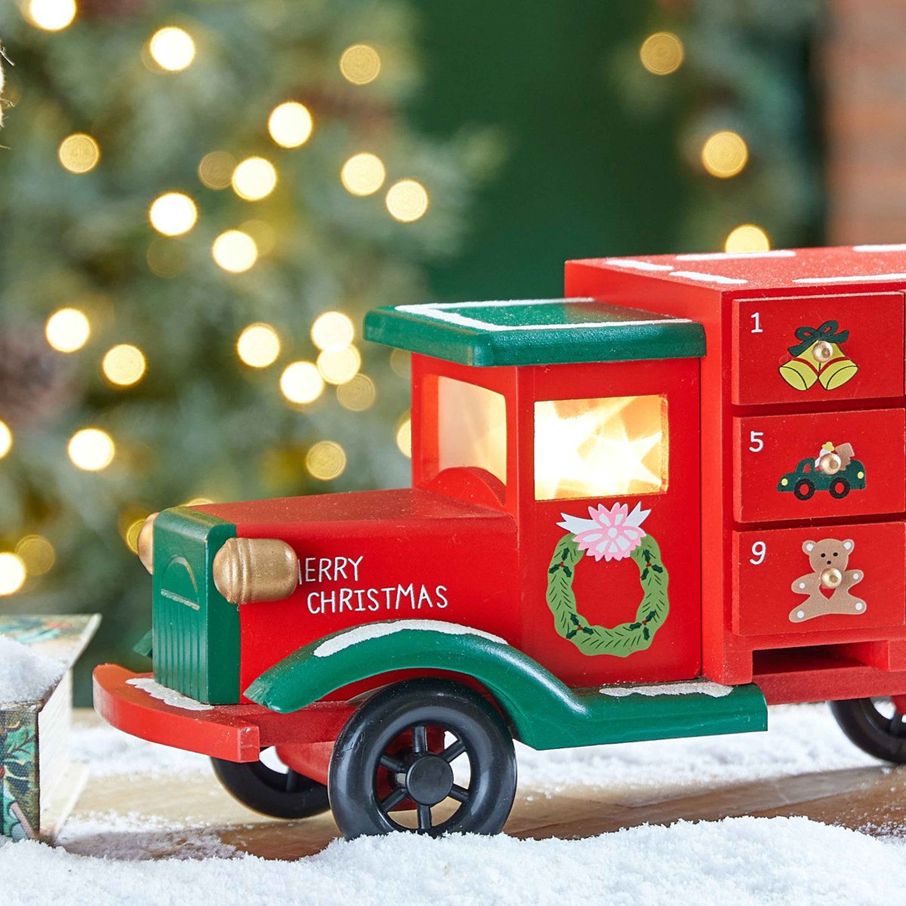 Wooden Christmas Truck Advent Calendar With LED Lights And Countdown Drawers 8