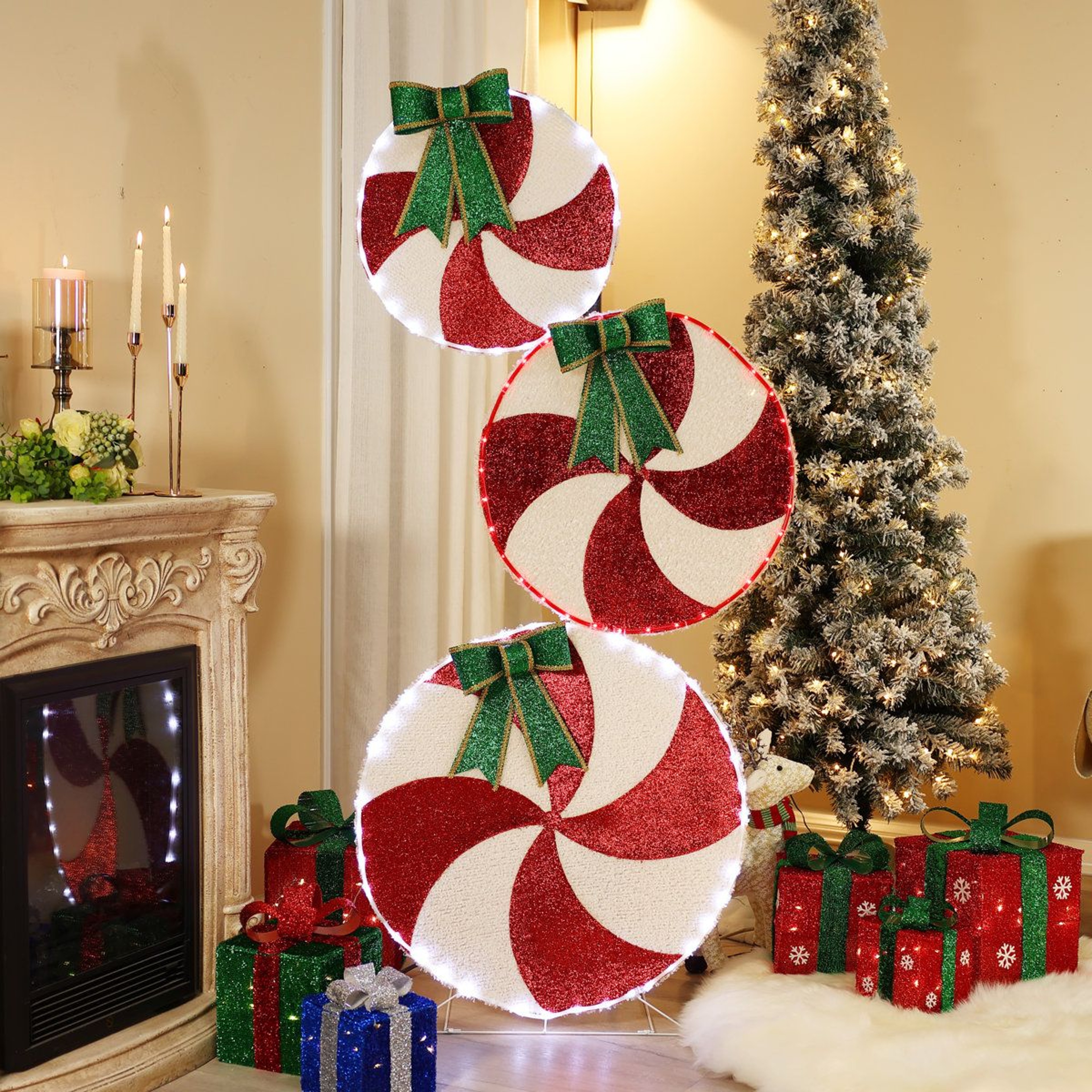 55 Ft Lighted Peppermint Candy Christmas Yard Decoration With LED Lights 12