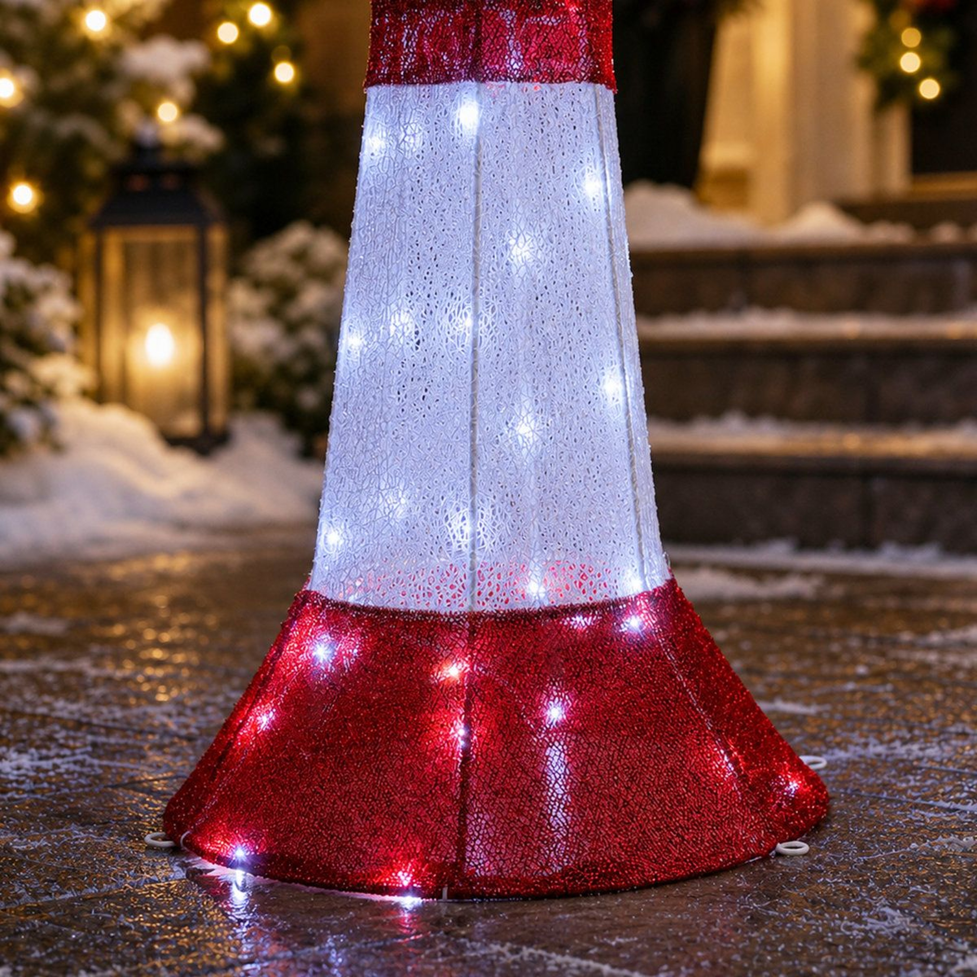 5 Ft Outdoor Christmas Lamp Post Decoration With 129 White LED Lights And Red Bow 1