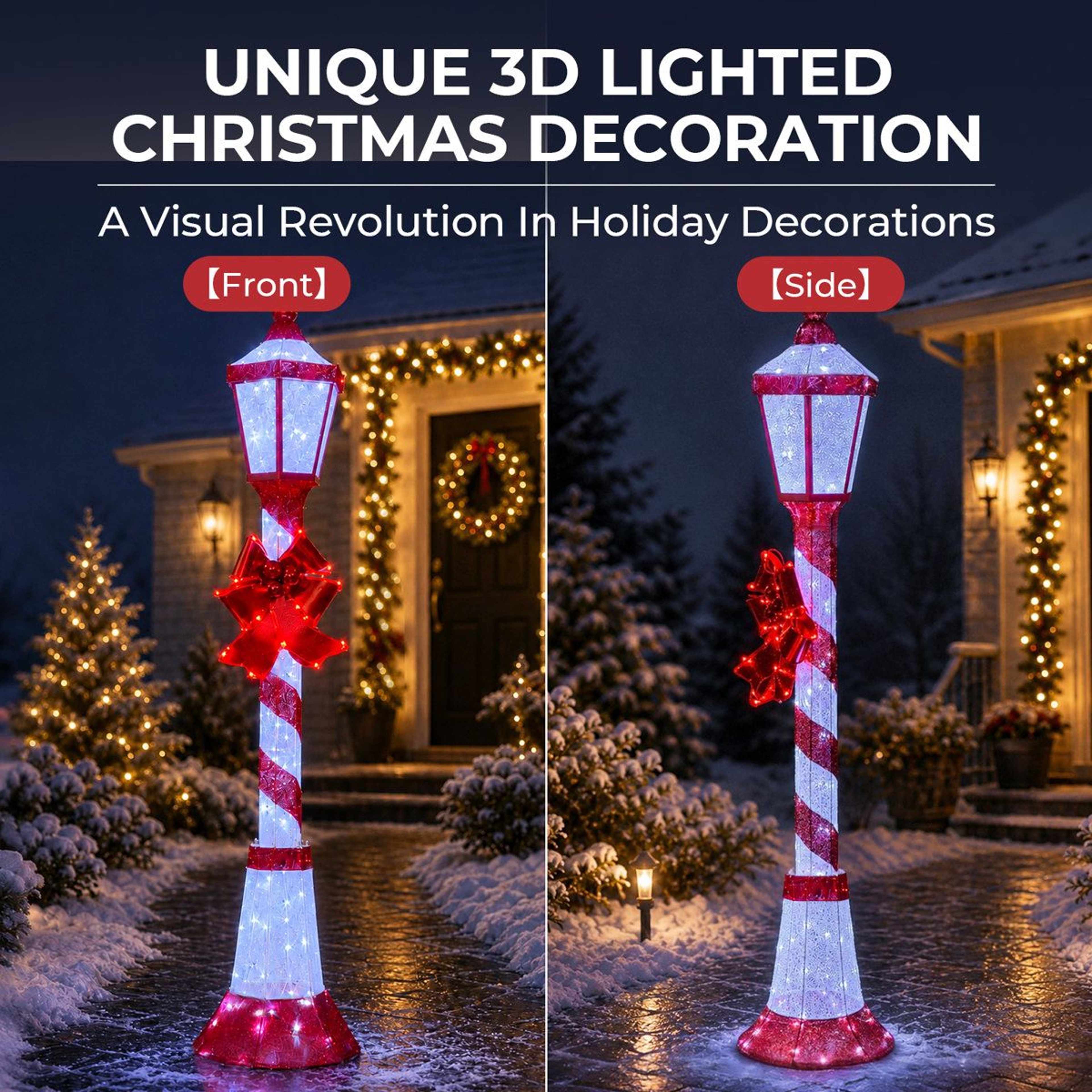 5 Ft Outdoor Christmas Lamp Post Decoration With 129 White LED Lights And Red Bow 12