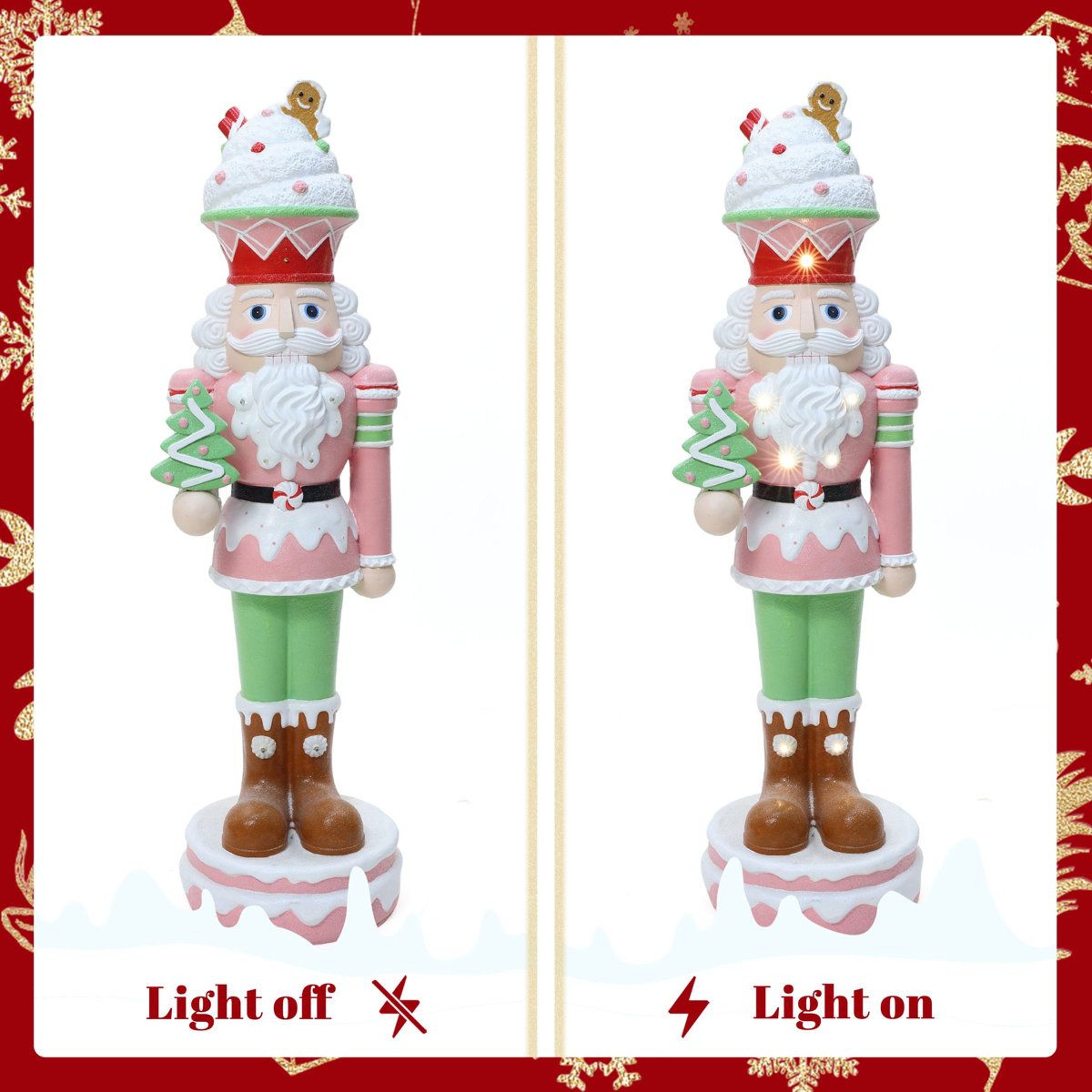 Lighted Pink Christmas Nutcracker Soldier With Candy Theme And Battery Timer 4