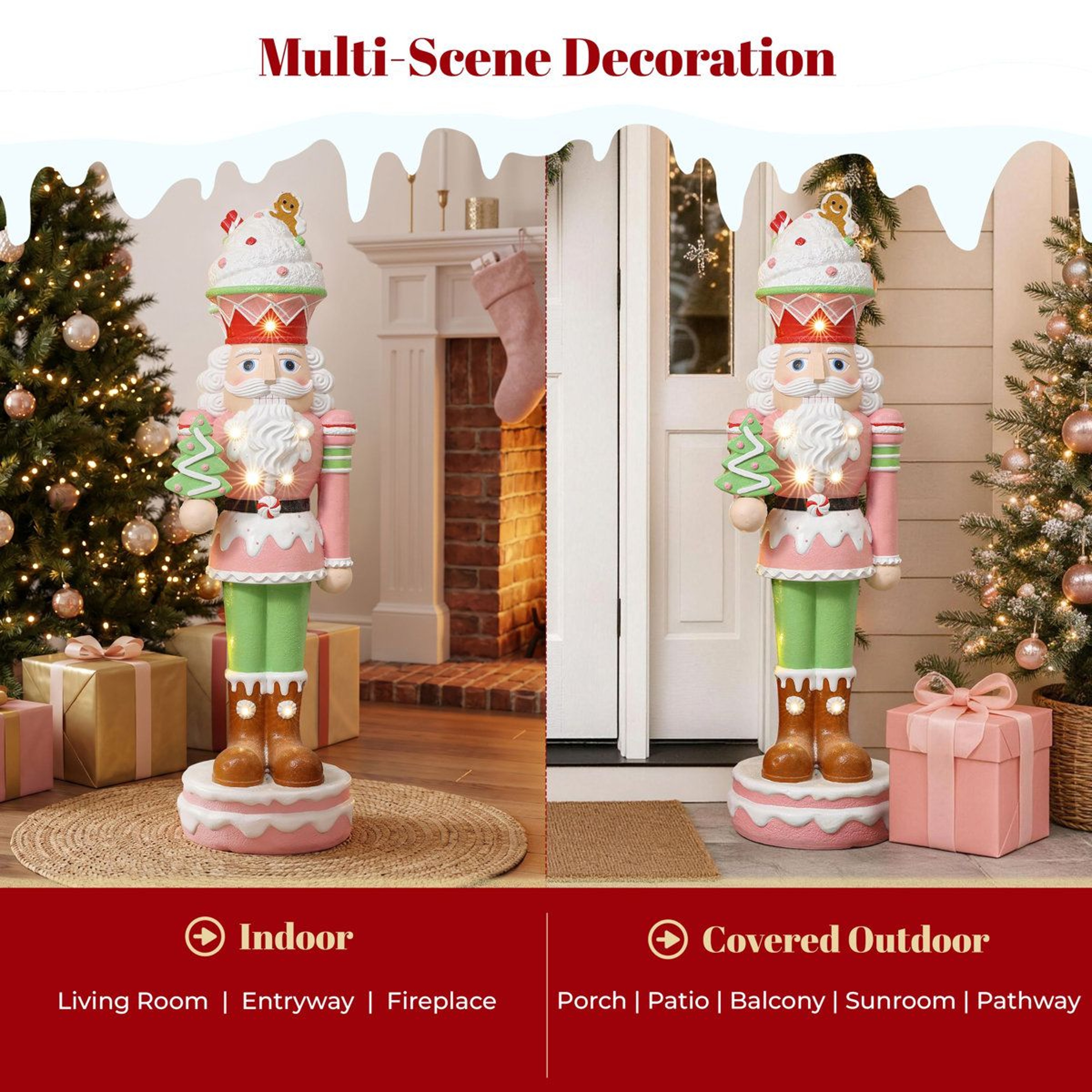 Lighted Pink Christmas Nutcracker Soldier With Candy Theme And Battery Timer 5