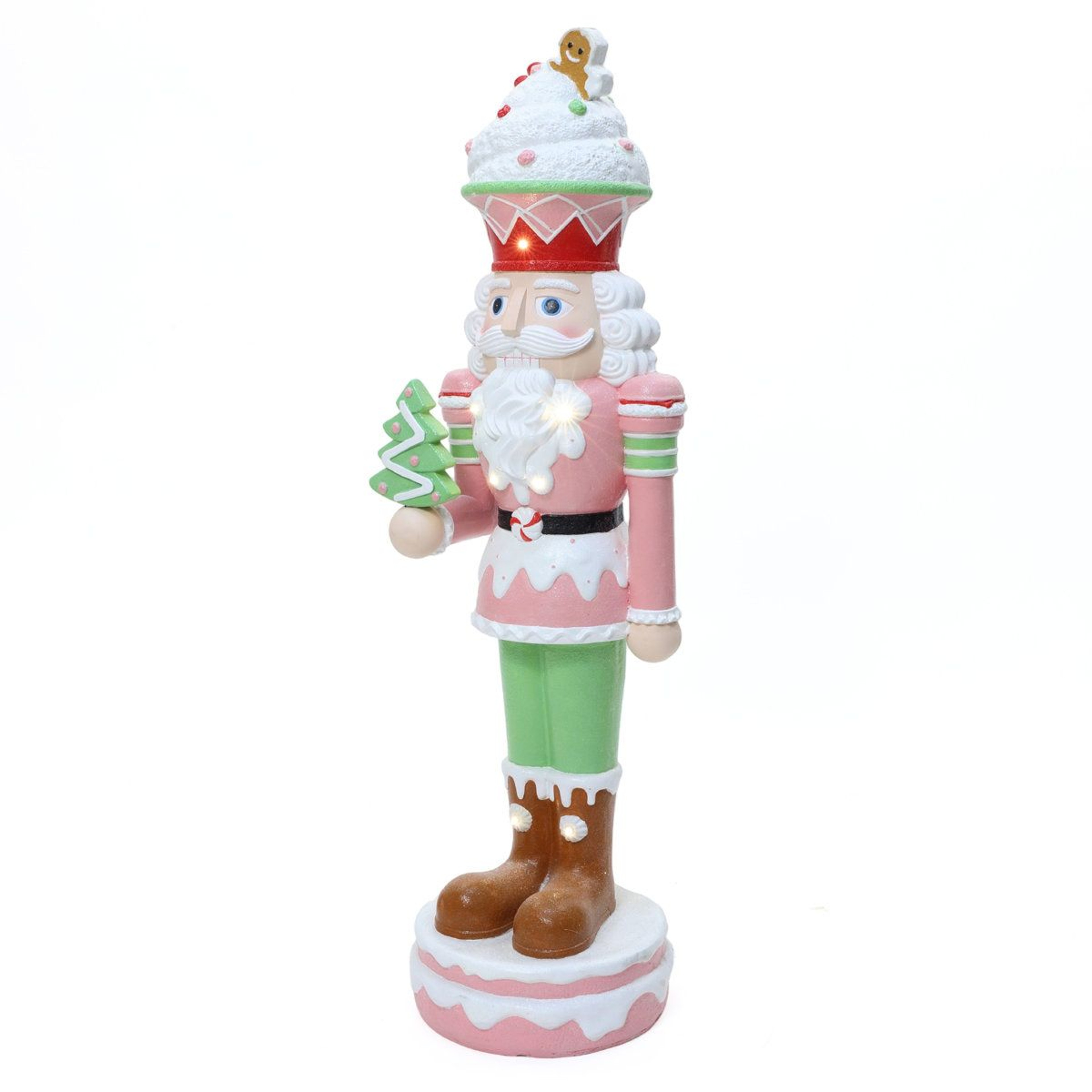 Lighted Pink Christmas Nutcracker Soldier With Candy Theme And Battery Timer 14