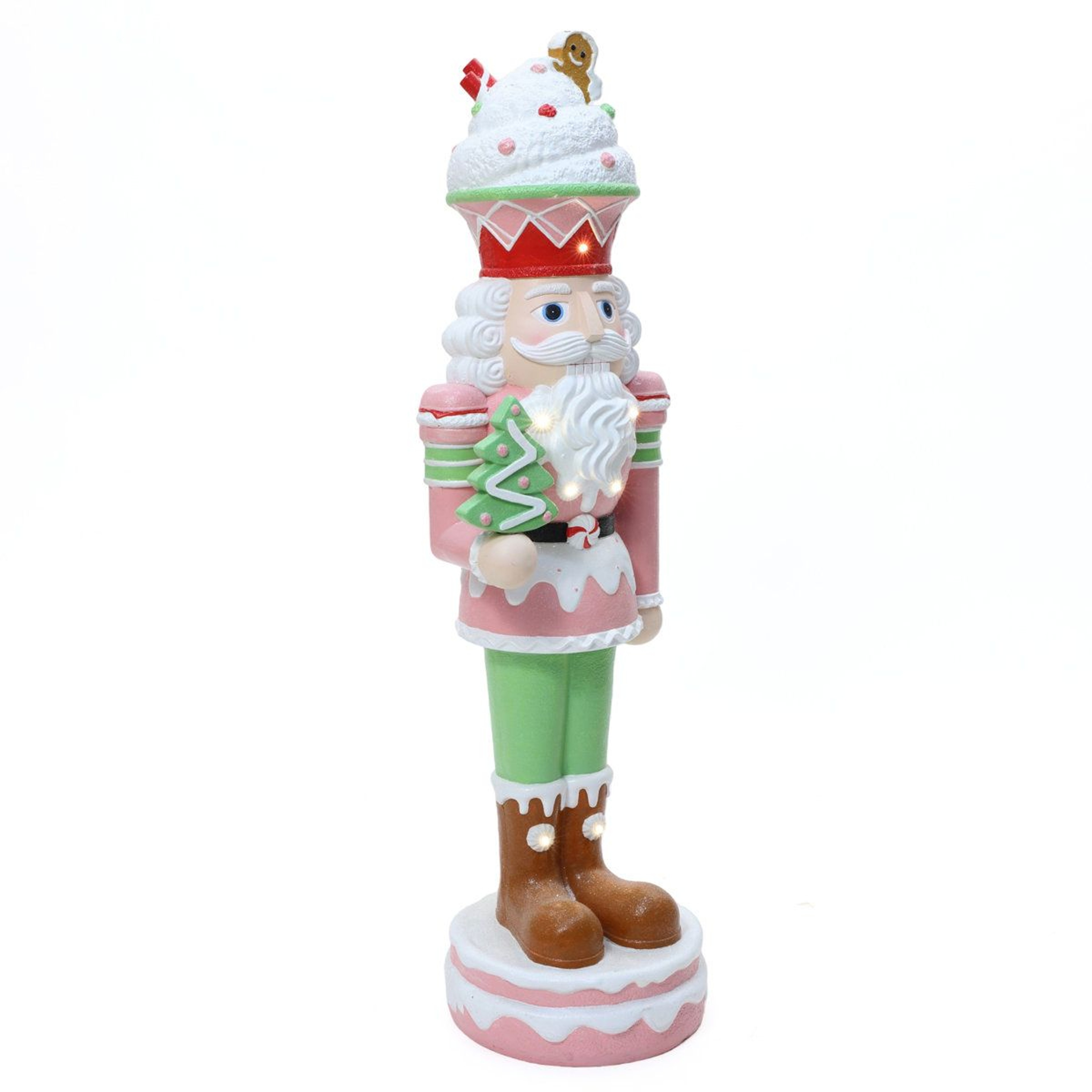Lighted Pink Christmas Nutcracker Soldier With Candy Theme And Battery Timer 15