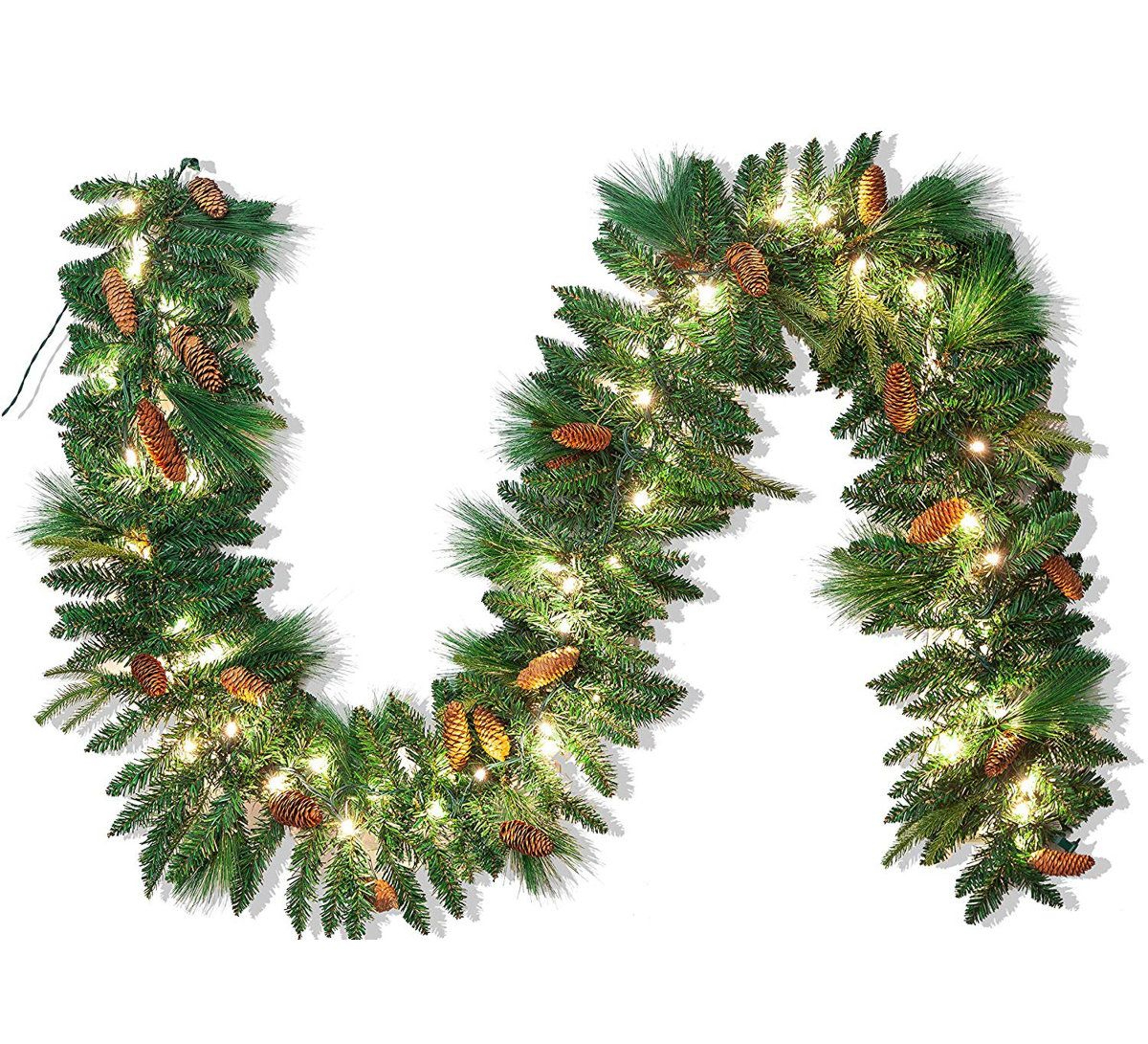 9 Ft PreLit Artificial Christmas Garland With 100 LED Lights Pine Cones And Red Berries 8
