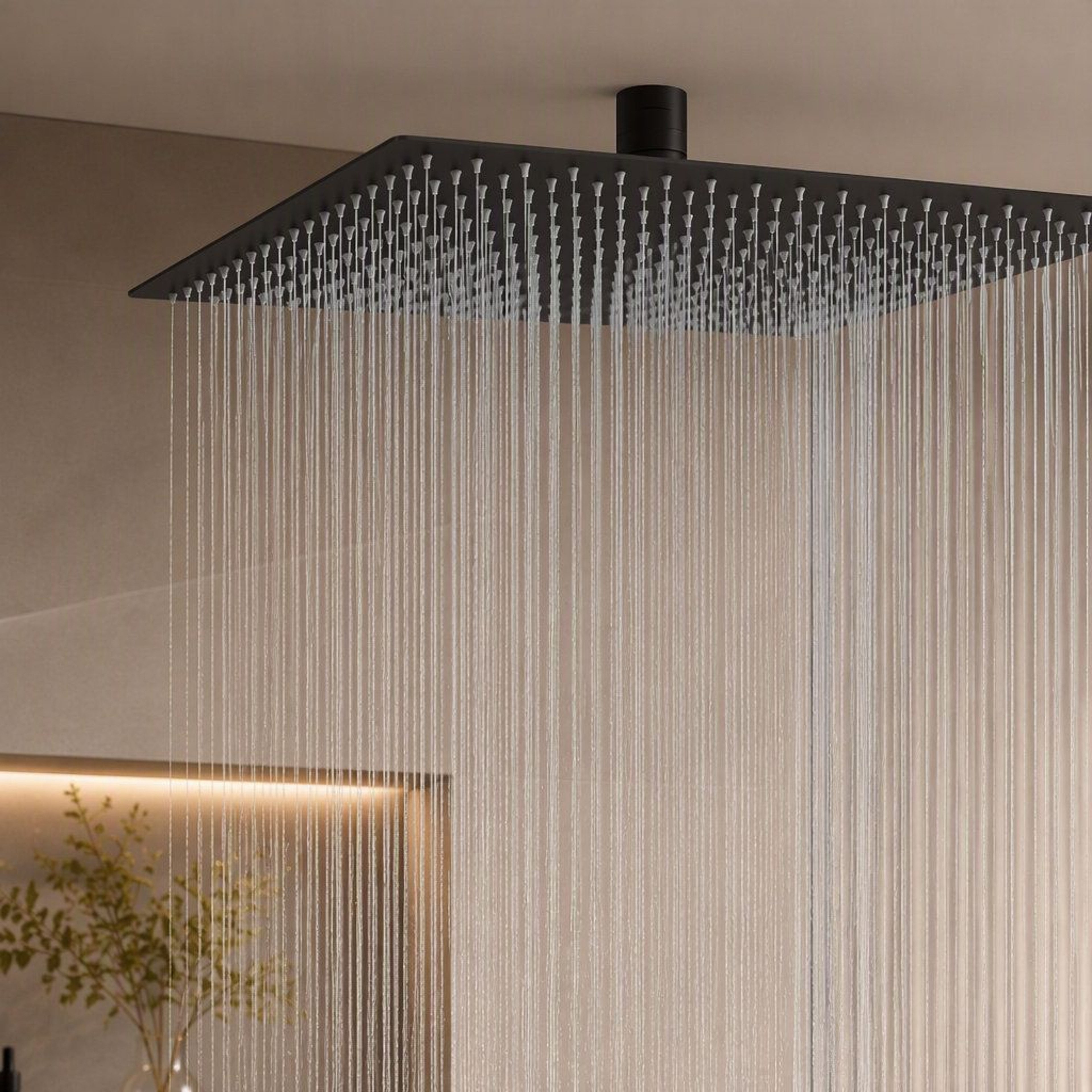 Square Rain Shower Head Stainless Steel Matte Black Waterfall Showerhead 2