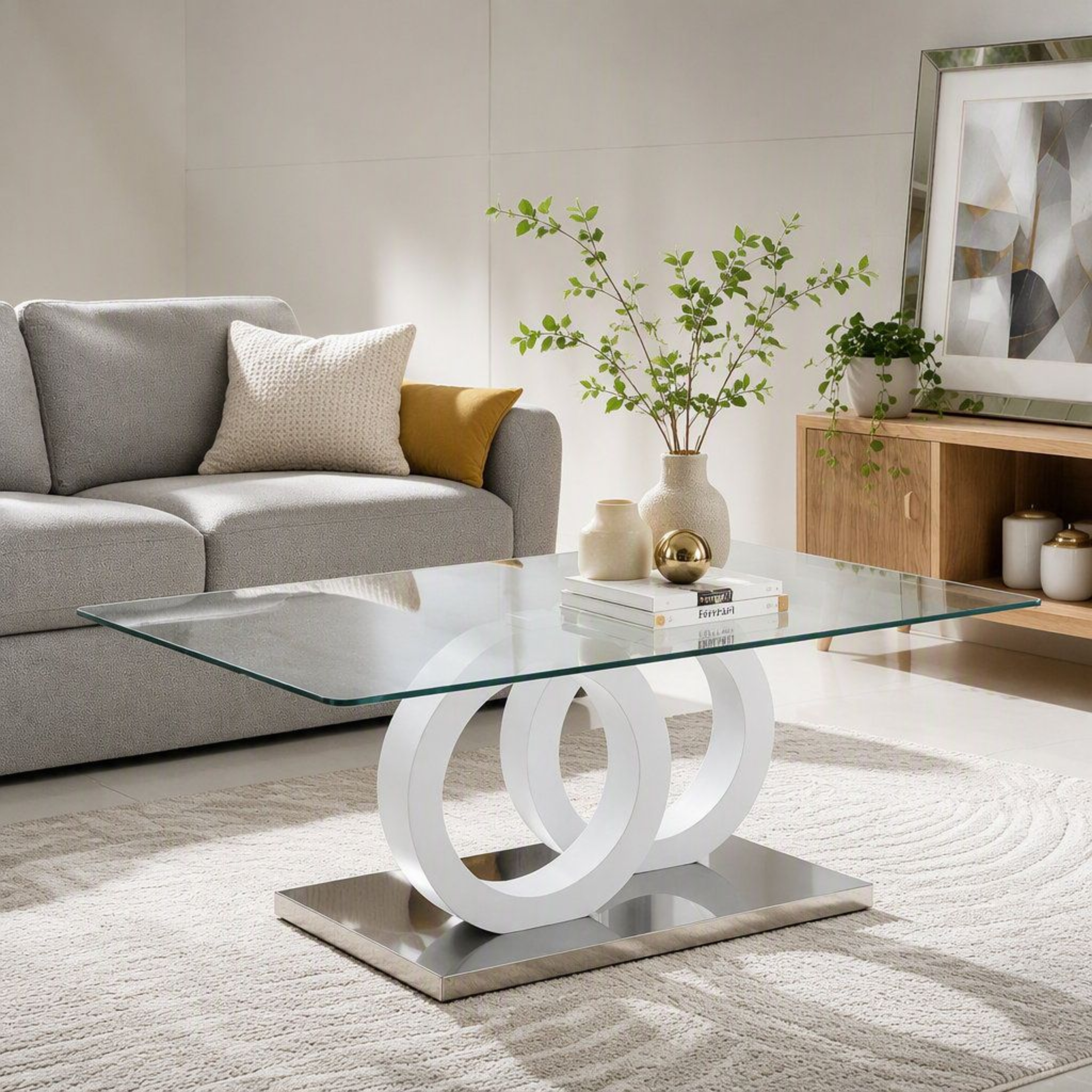Modern Rectangular Coffee Table With White MDF Top And Pedestal Base 9
