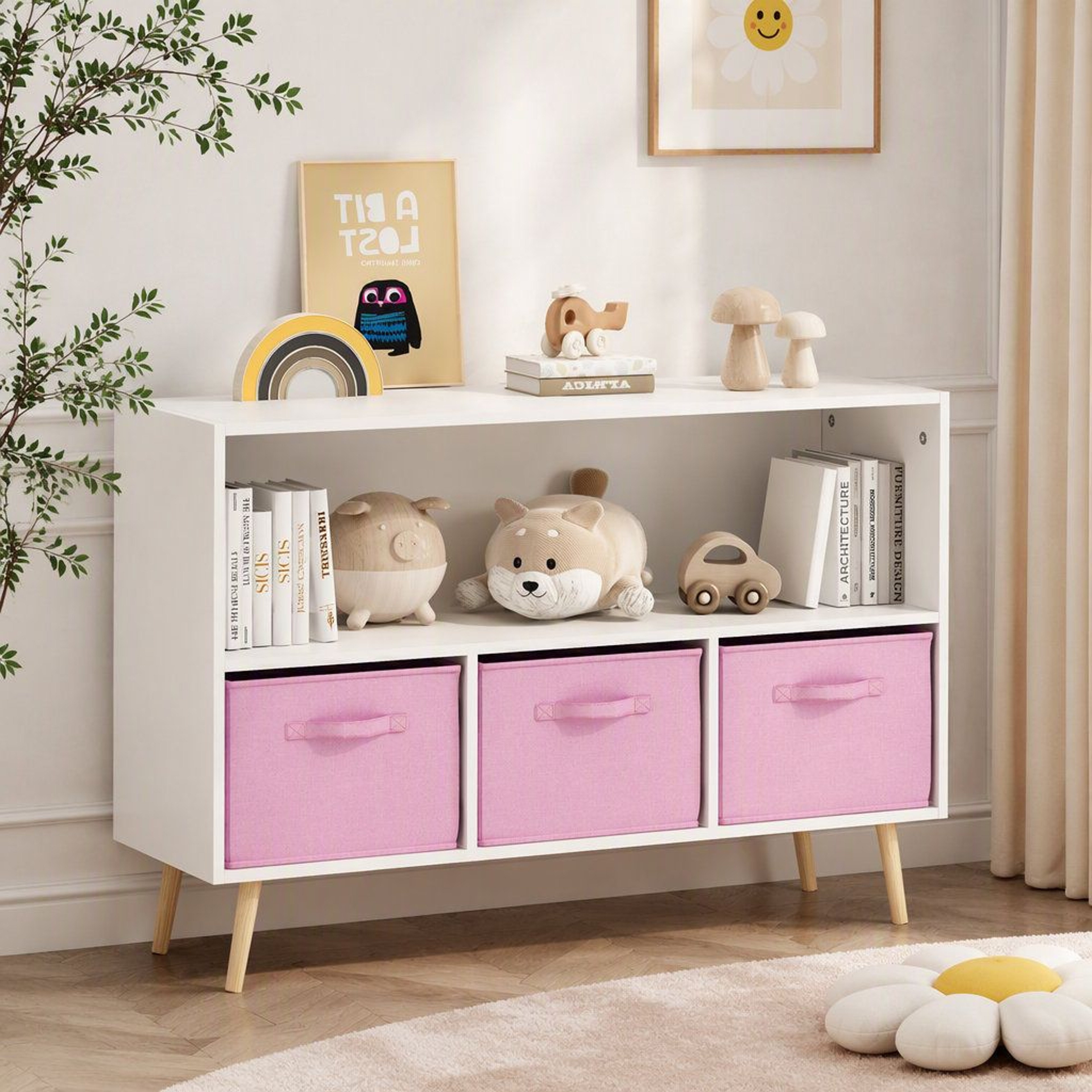 Modern Wooden Sideboard Storage Cabinet With 3 Drawers And Shelves 4
