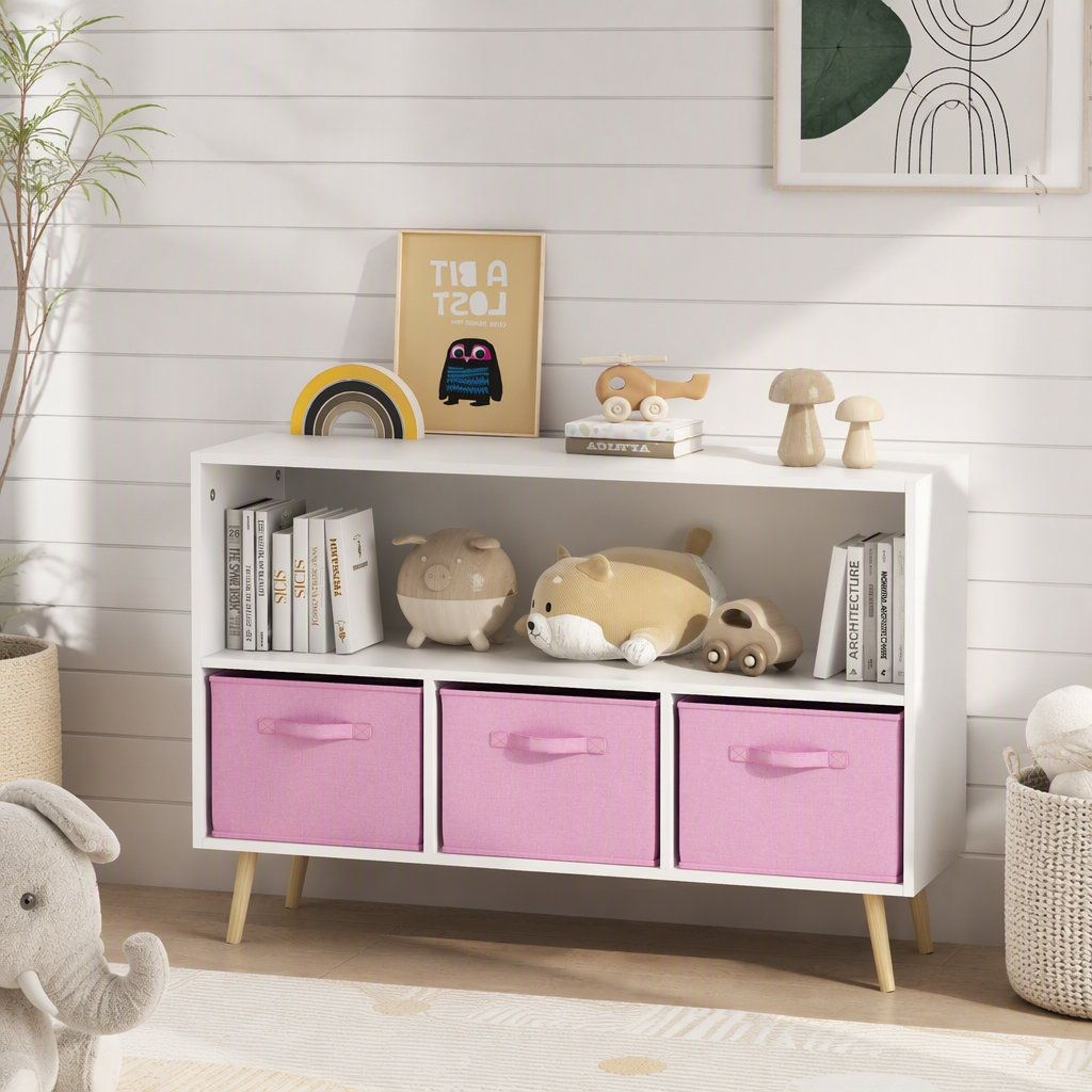 Modern Wooden Sideboard Storage Cabinet With 3 Drawers And Shelves 2