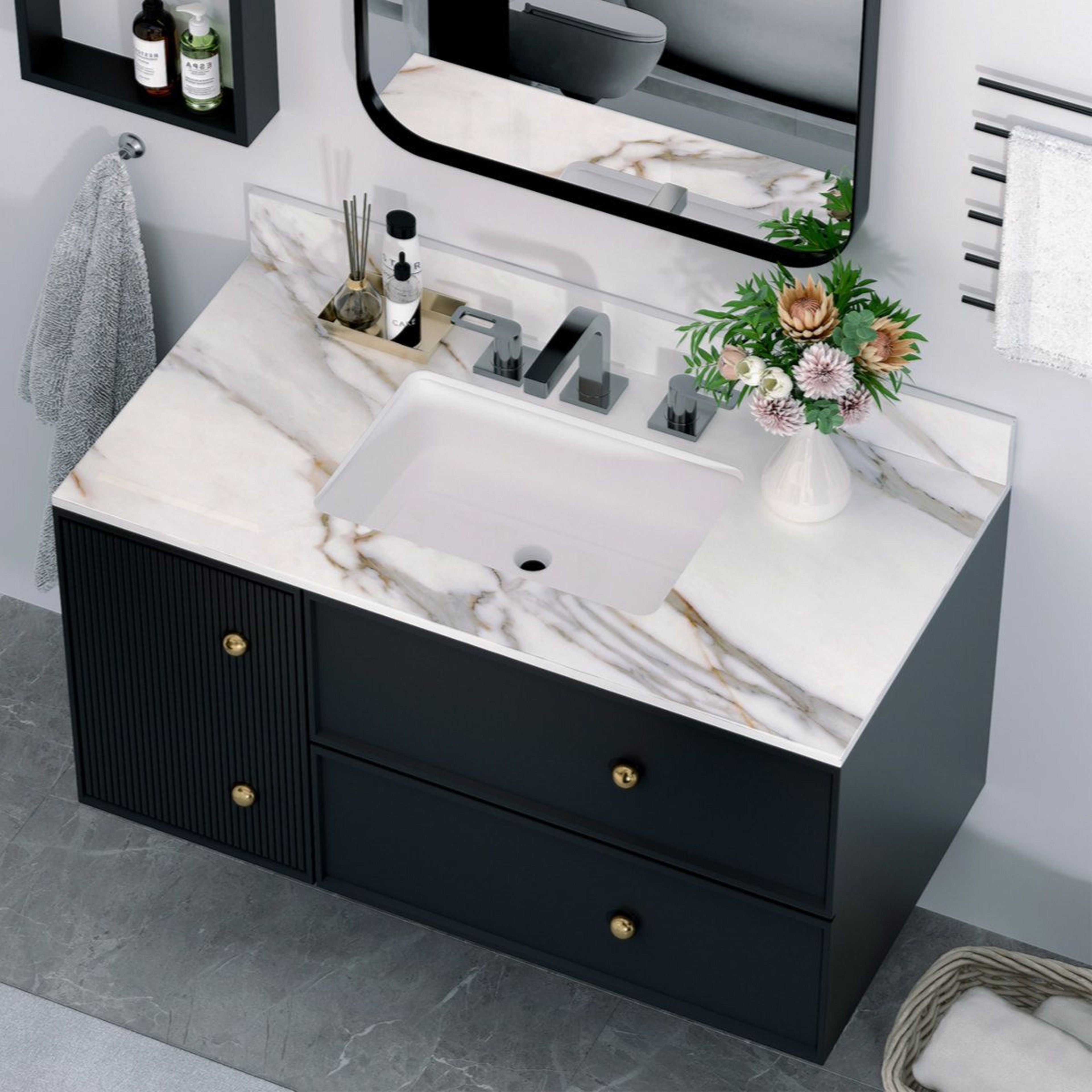 43Inch Marble Bathroom Vanity Top With Rectangular Undermount Sink And Backsplash 4