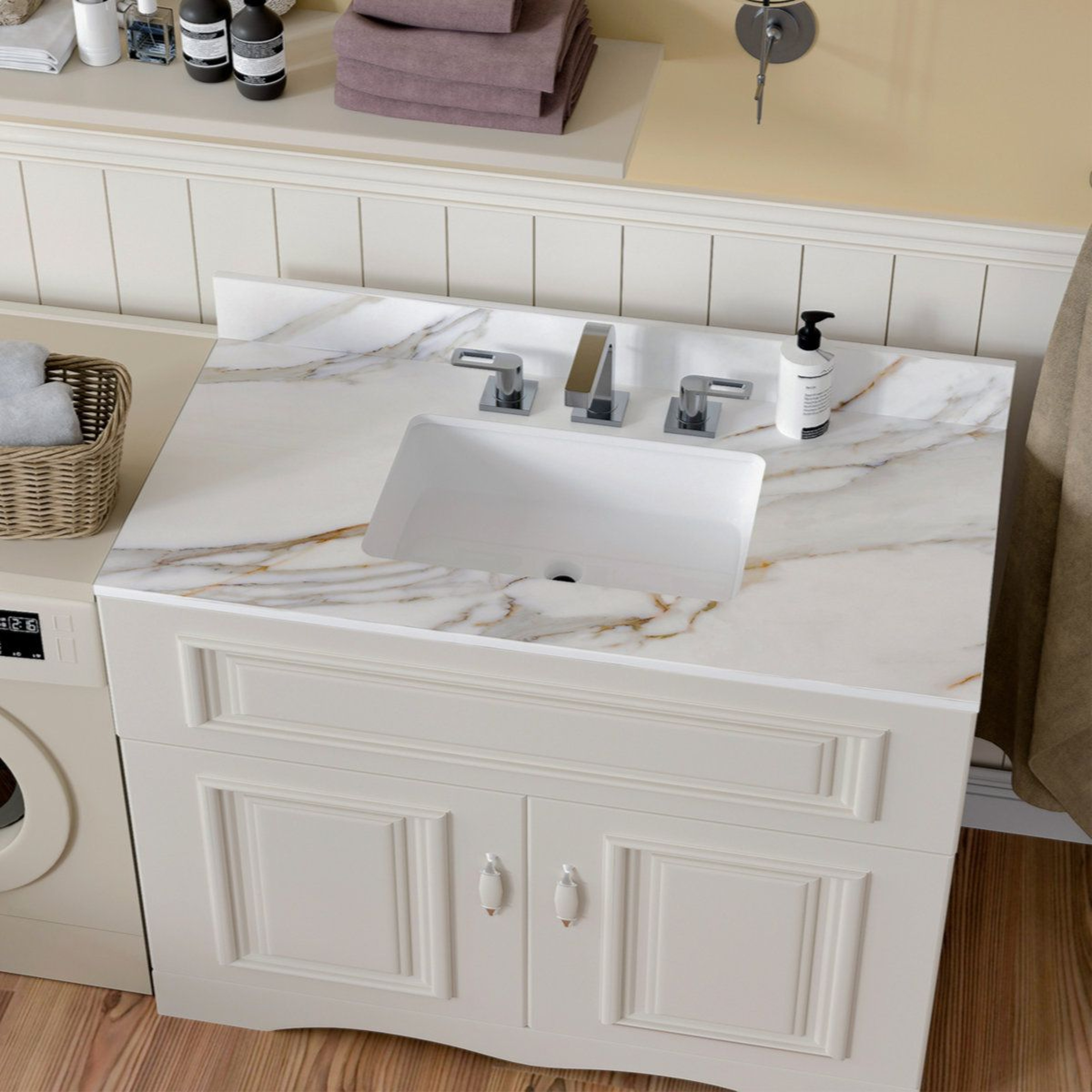 43Inch Marble Bathroom Vanity Top With Rectangular Undermount Sink And Backsplash 3