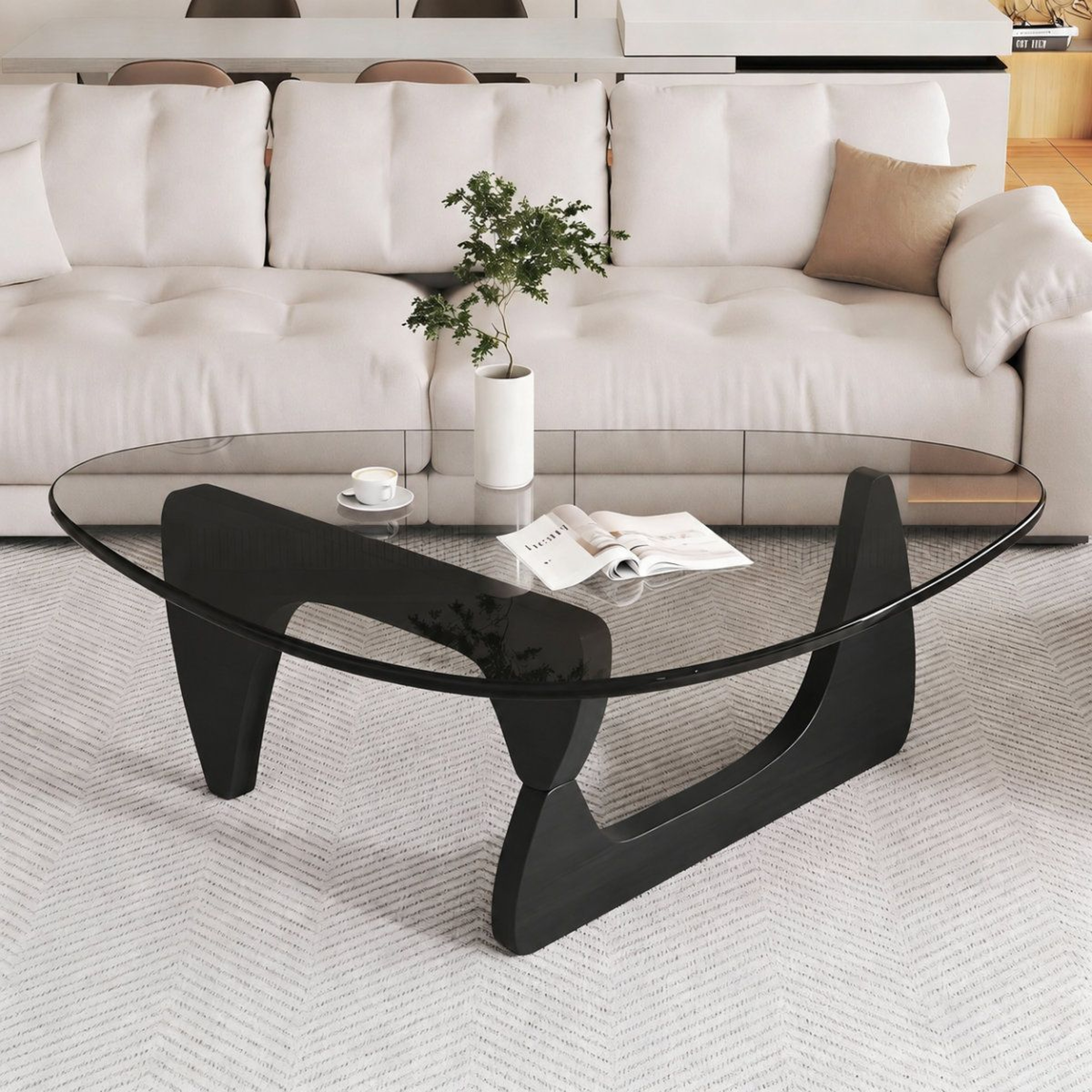 Modern Black Coffee Table With Triangular MDF Top And Trestle Base 0