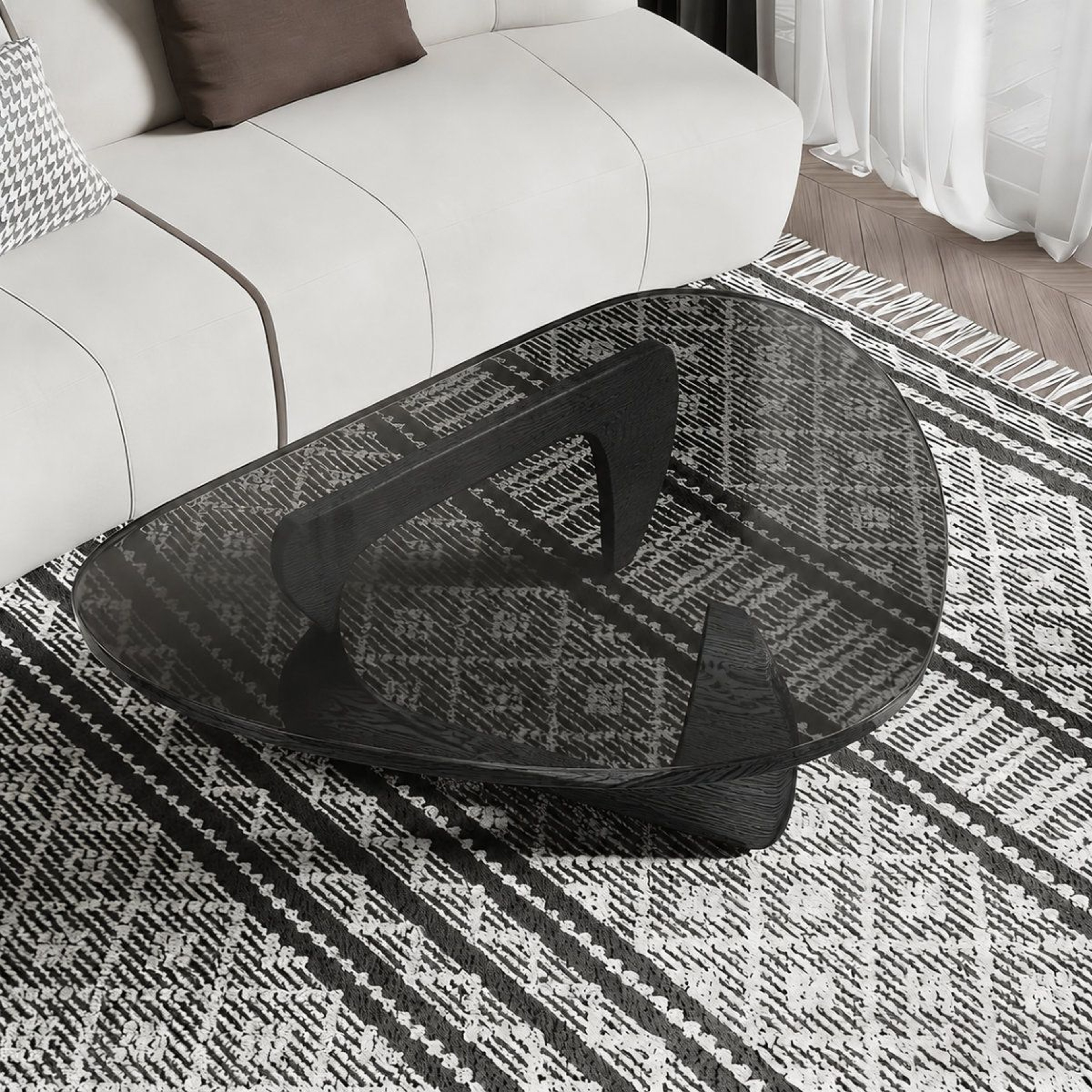 Modern Black Coffee Table With Triangular MDF Top And Trestle Base 2
