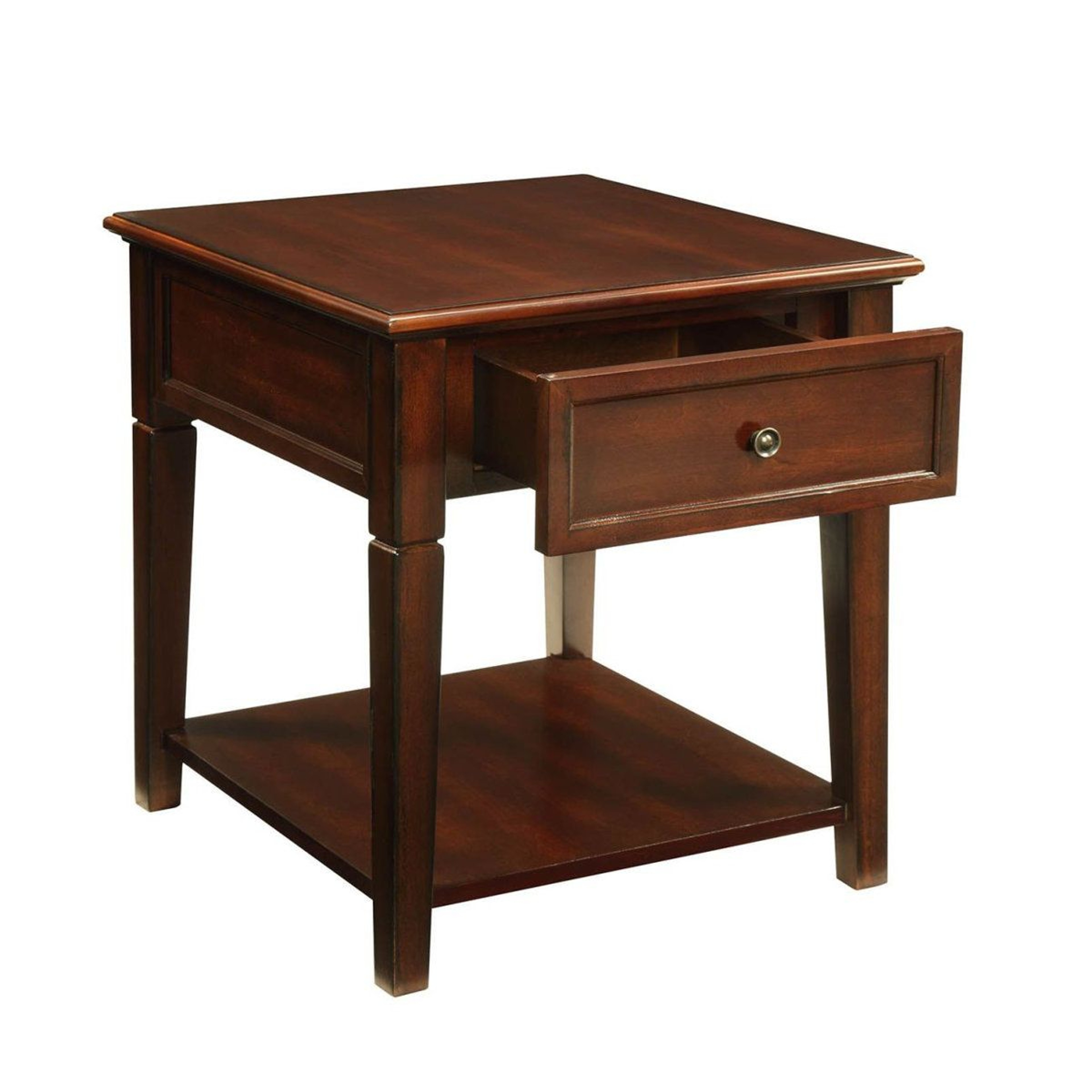 Walnut Solid Wood End Table With Drawer And Shelf Storage 1