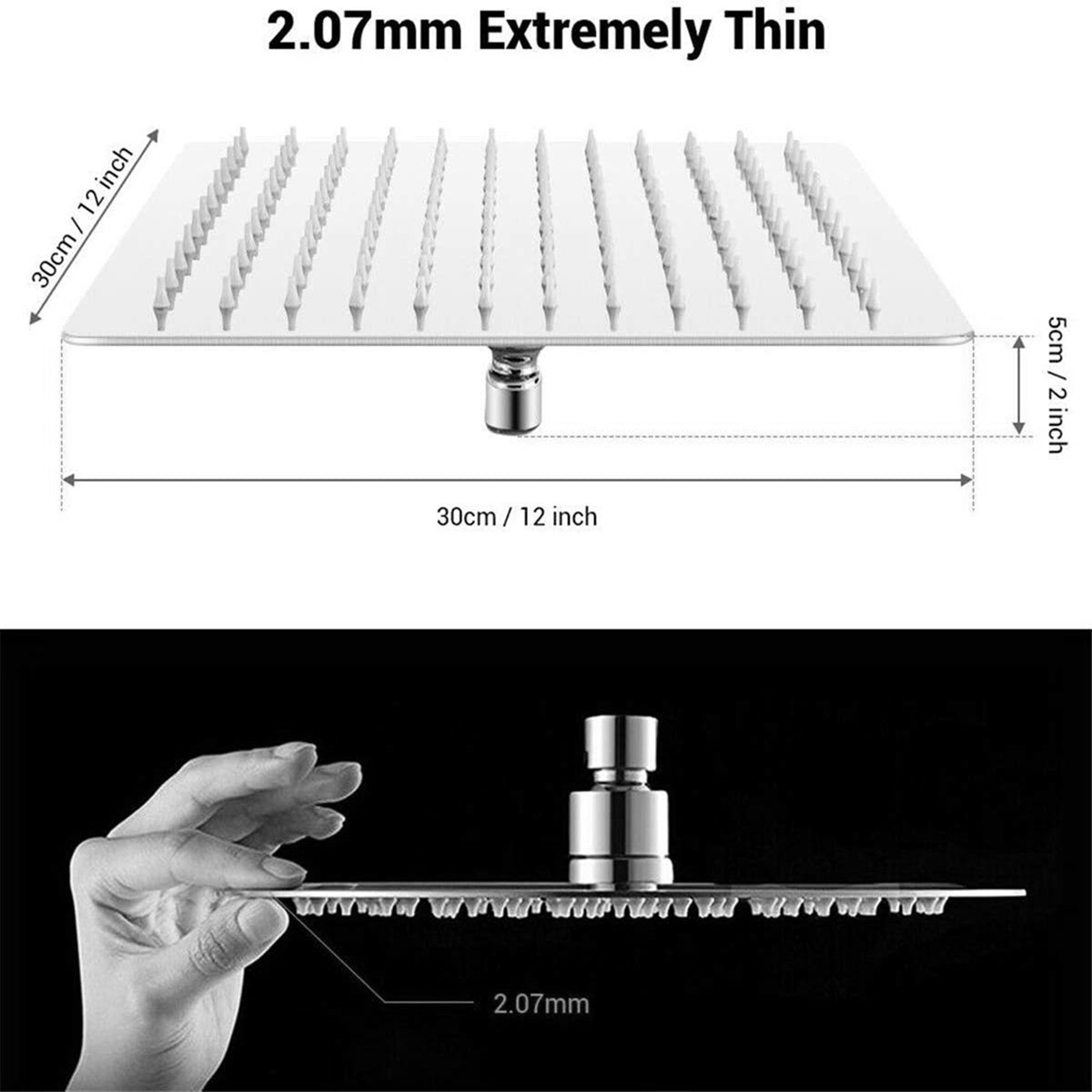 12 Inch Square Rain Shower Head In Brushed Nickel Stainless Steel 5