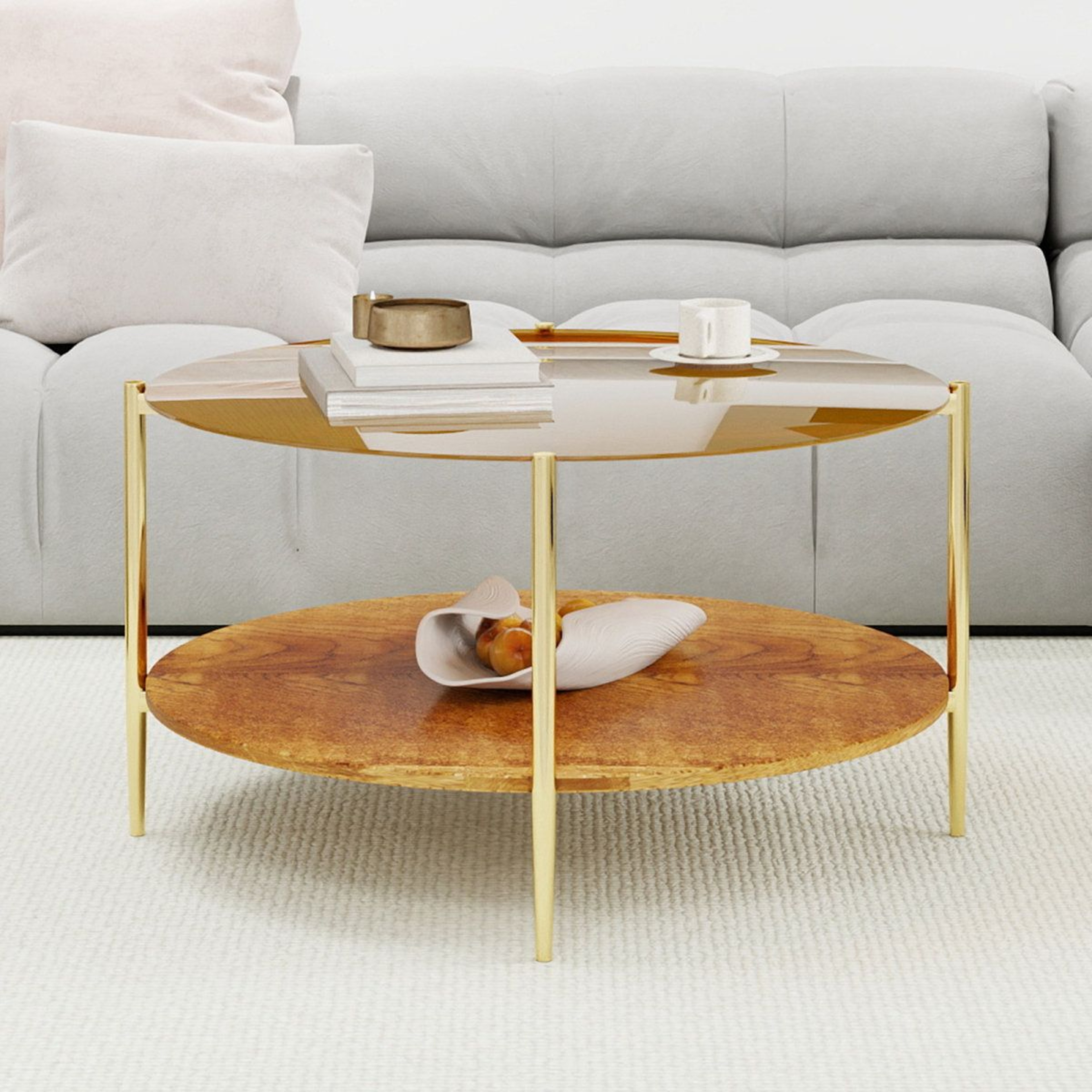 Modern Round Gold Coffee Table With MDF Top And FourLeg Base 3