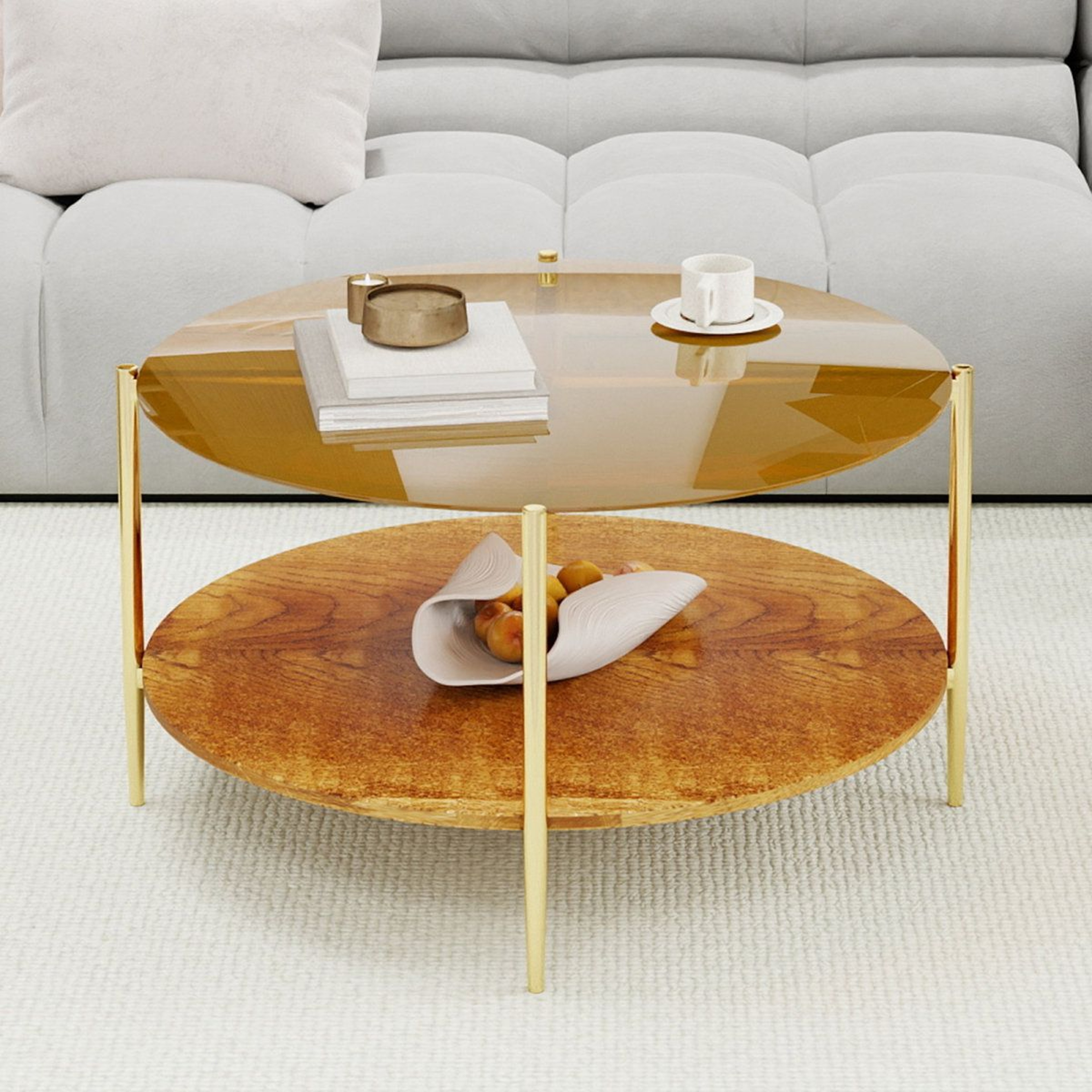 Modern Round Gold Coffee Table With MDF Top And FourLeg Base 4