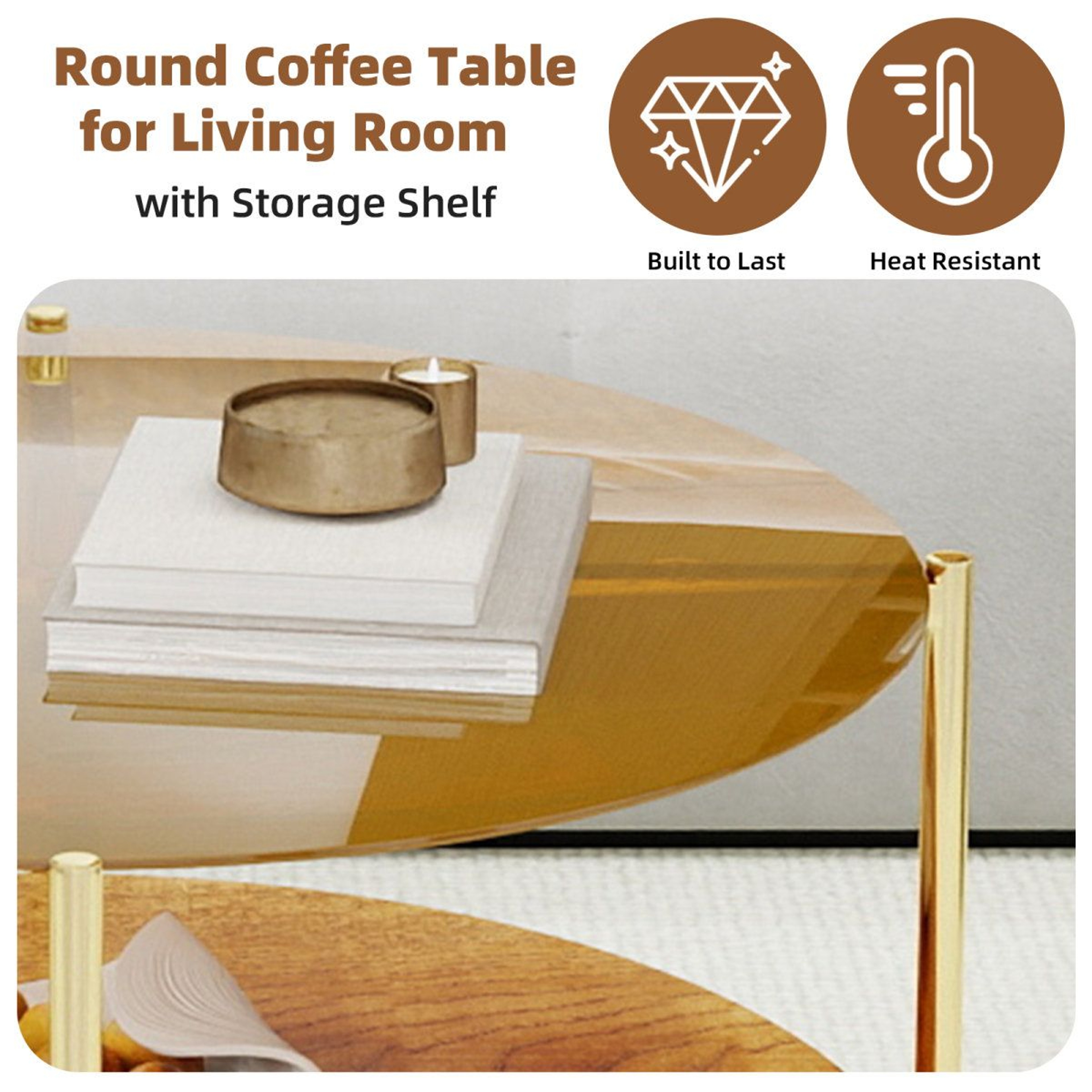 Modern Round Gold Coffee Table With MDF Top And FourLeg Base 8