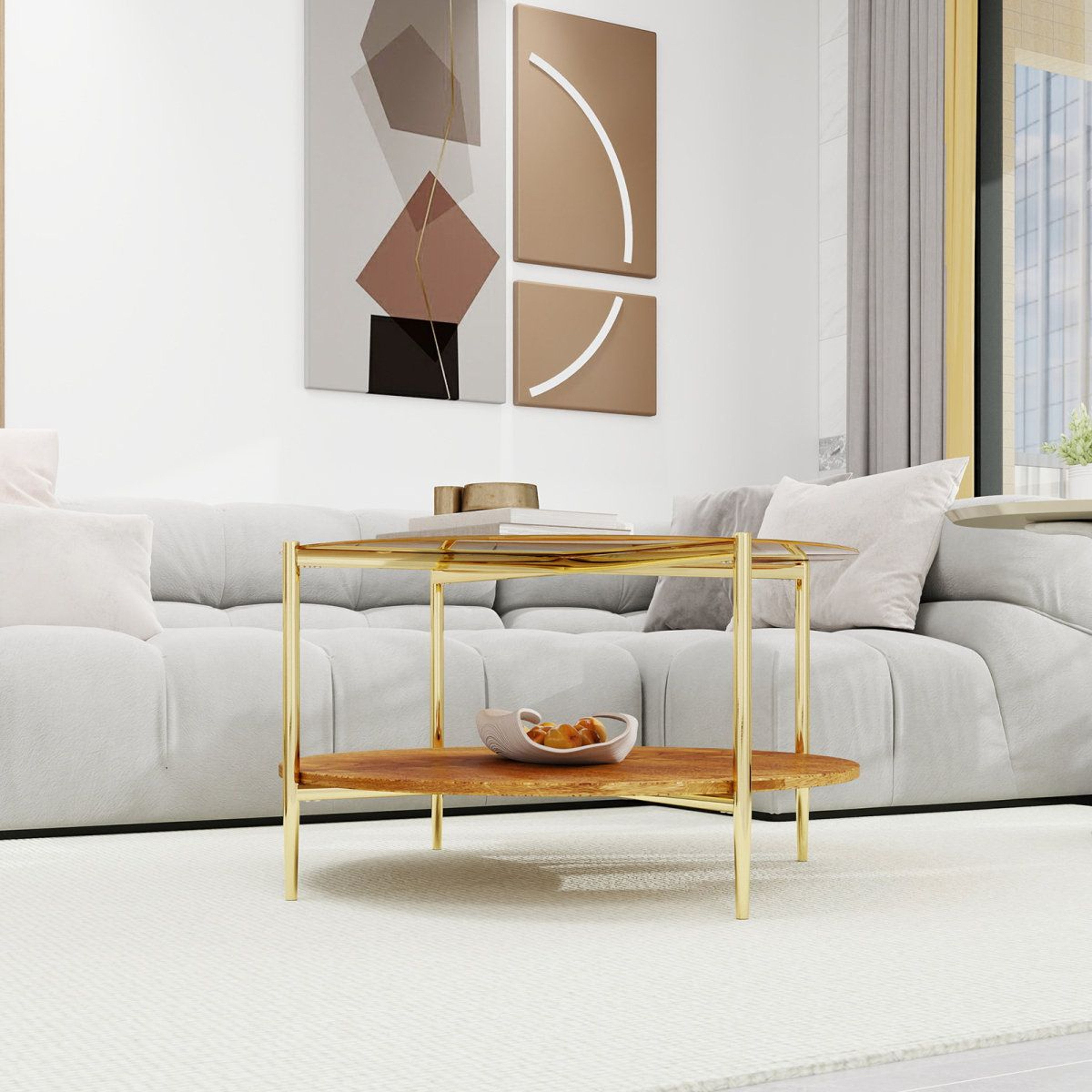 Modern Round Gold Coffee Table With MDF Top And FourLeg Base 10