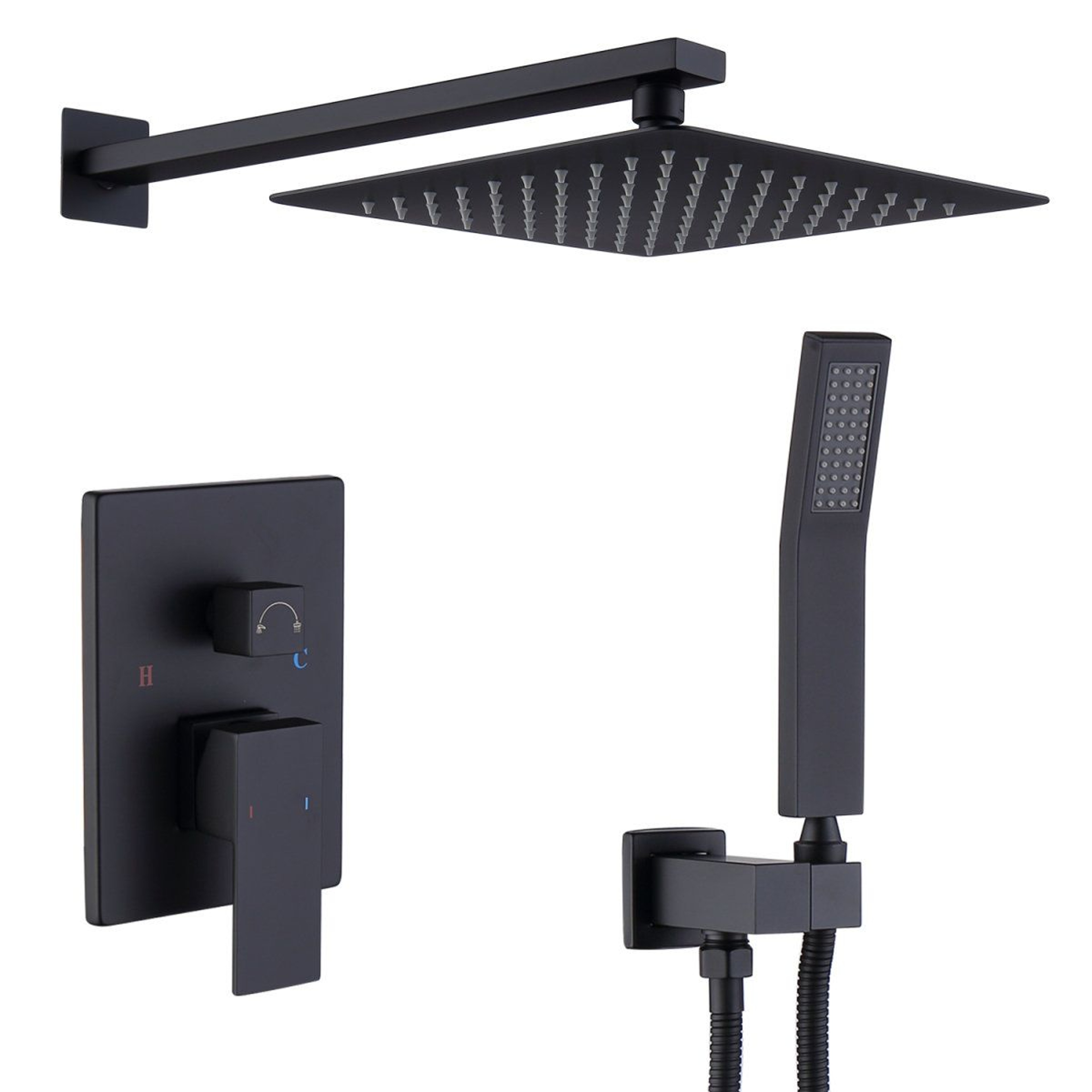 Wall Mounted Shower System With 10Inch Rainfall Shower Head And Handheld Sprayer  Matte Black 14