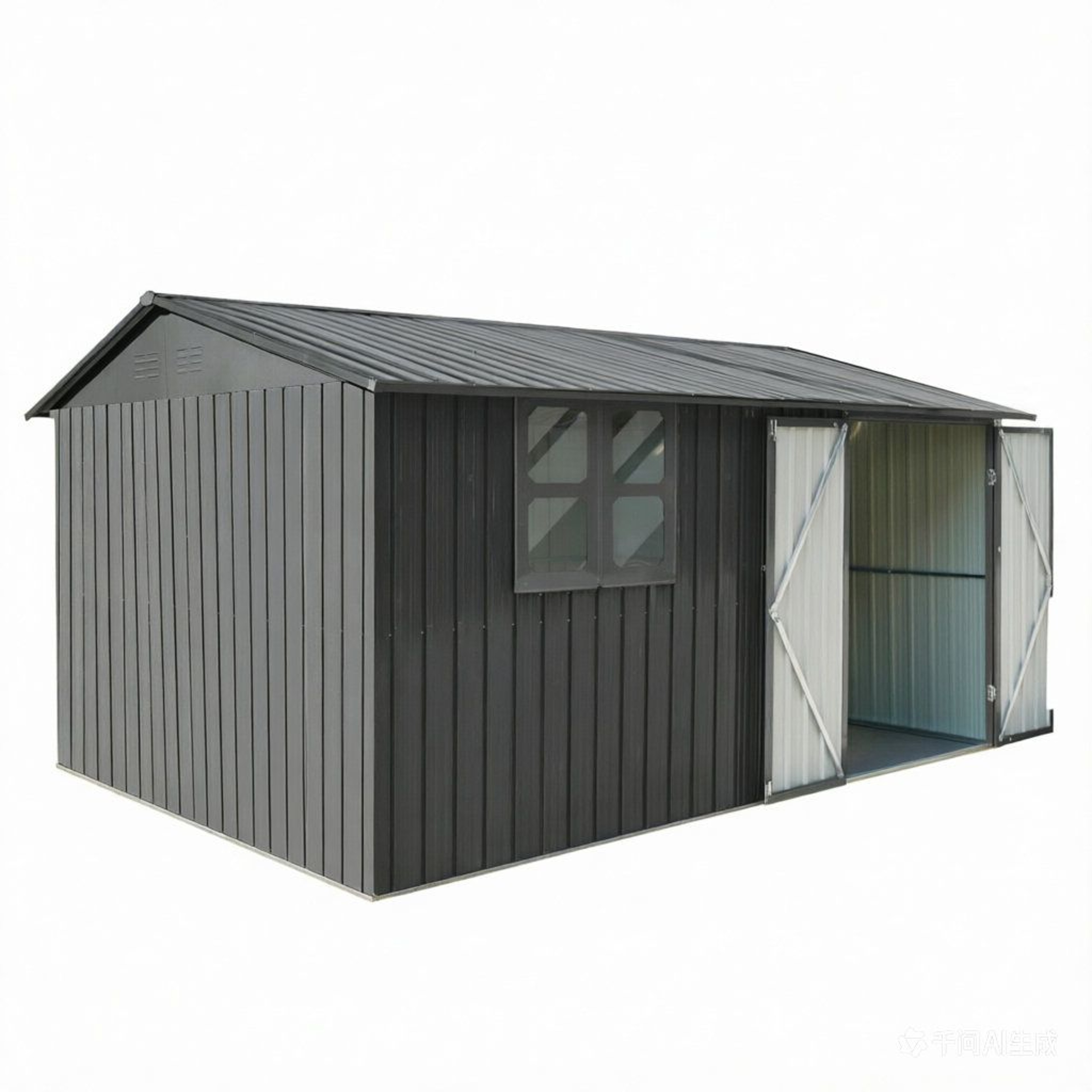 Metal Outdoor Storage Shed With Shelves Window And Foldable Worktable  Gray 1
