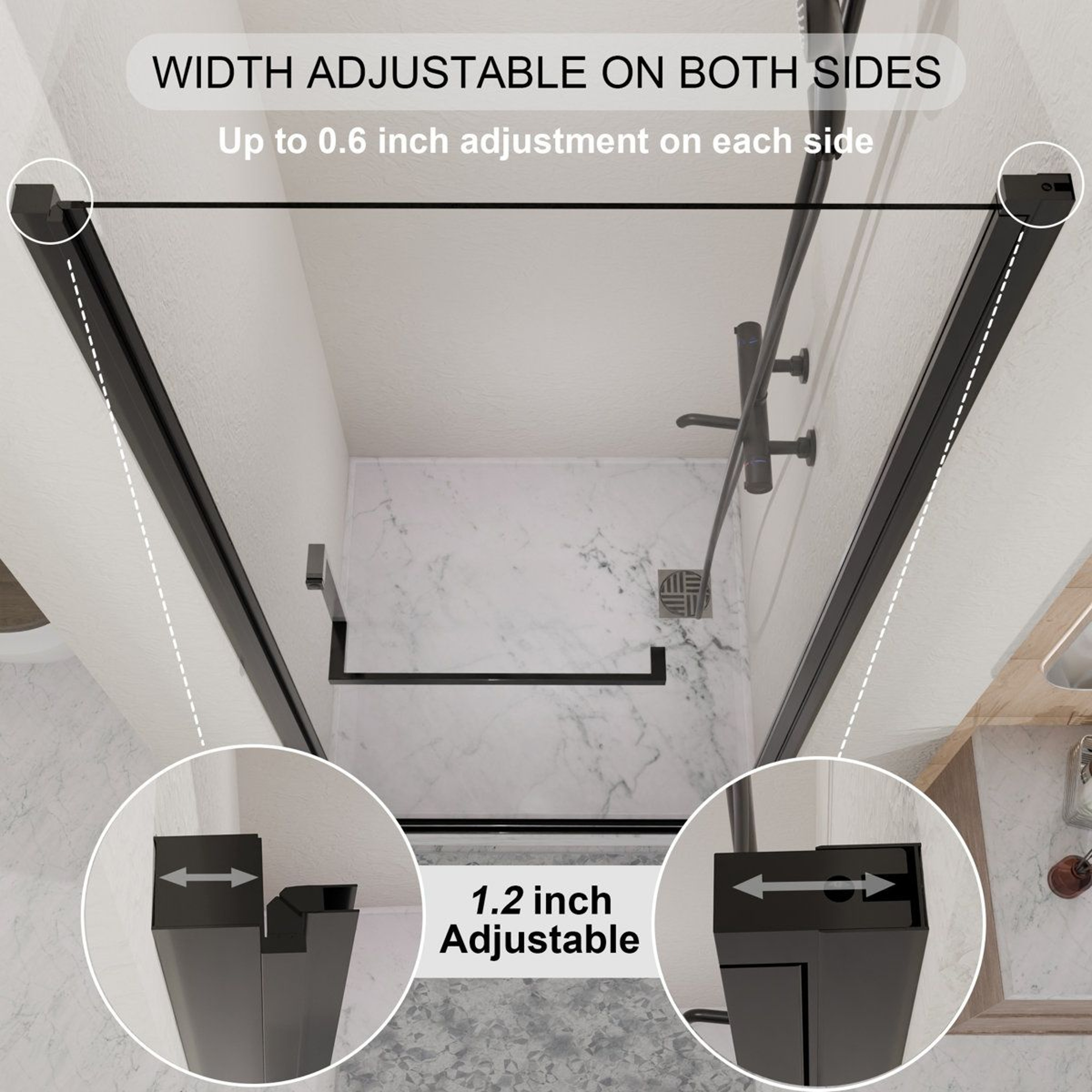 SemiFrameless Pivot Shower Door 28292 Inch Adjustable Width With Matte Black Finish 5