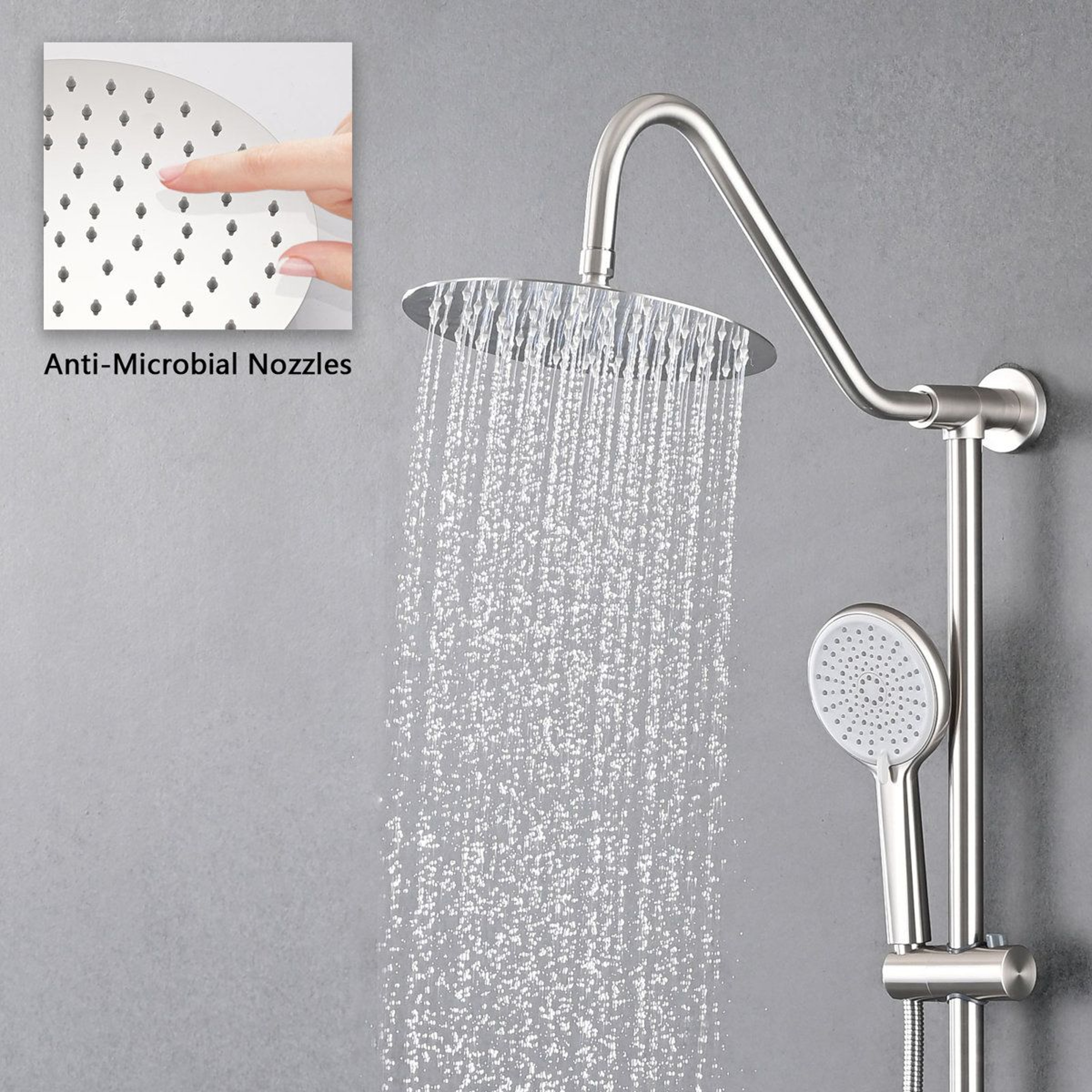Dual Shower Head System With 10Inch Rain Shower Head And Handheld Shower 12