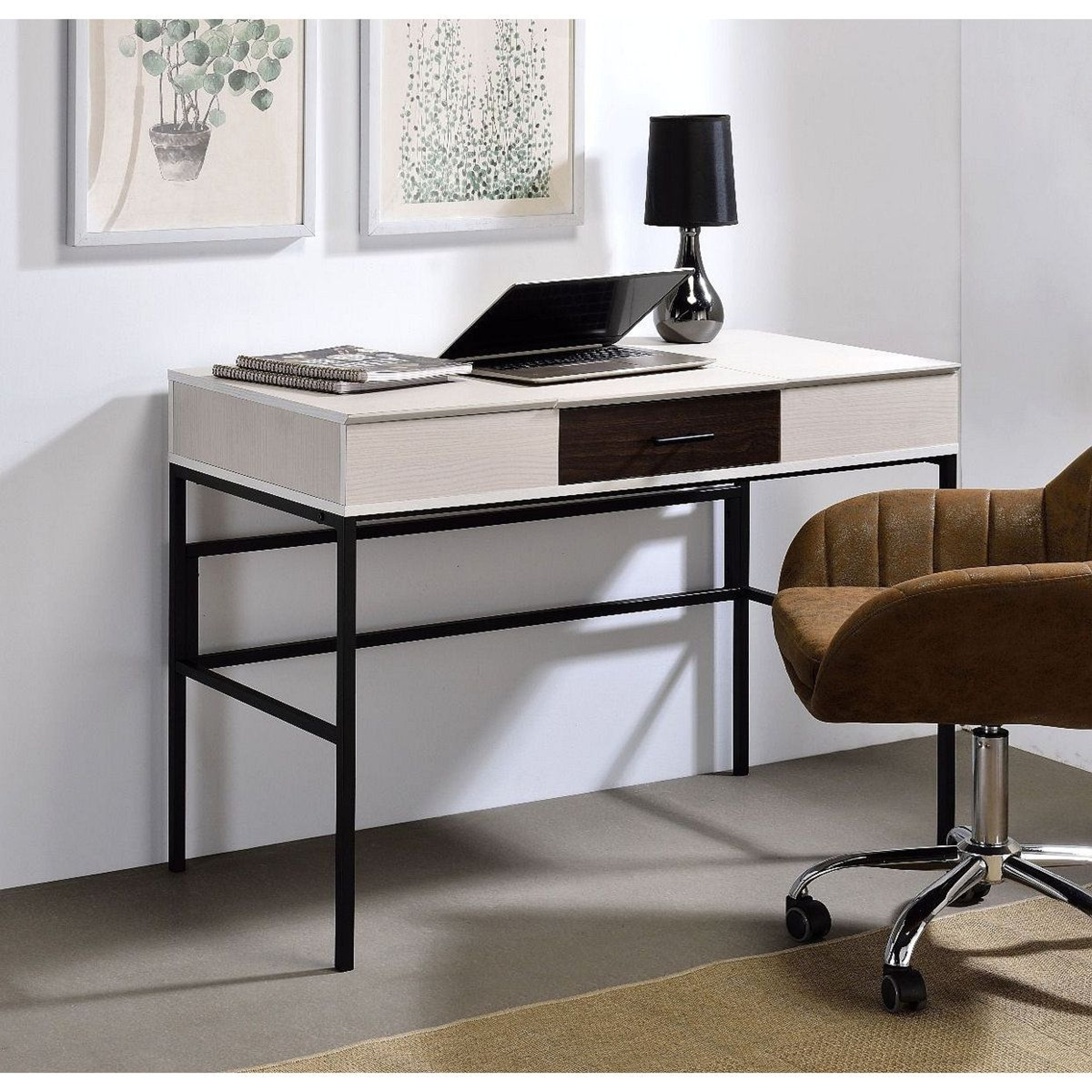 Solid Wood Writing Desk With Drawer And Natural Wood Top For Home Office 5