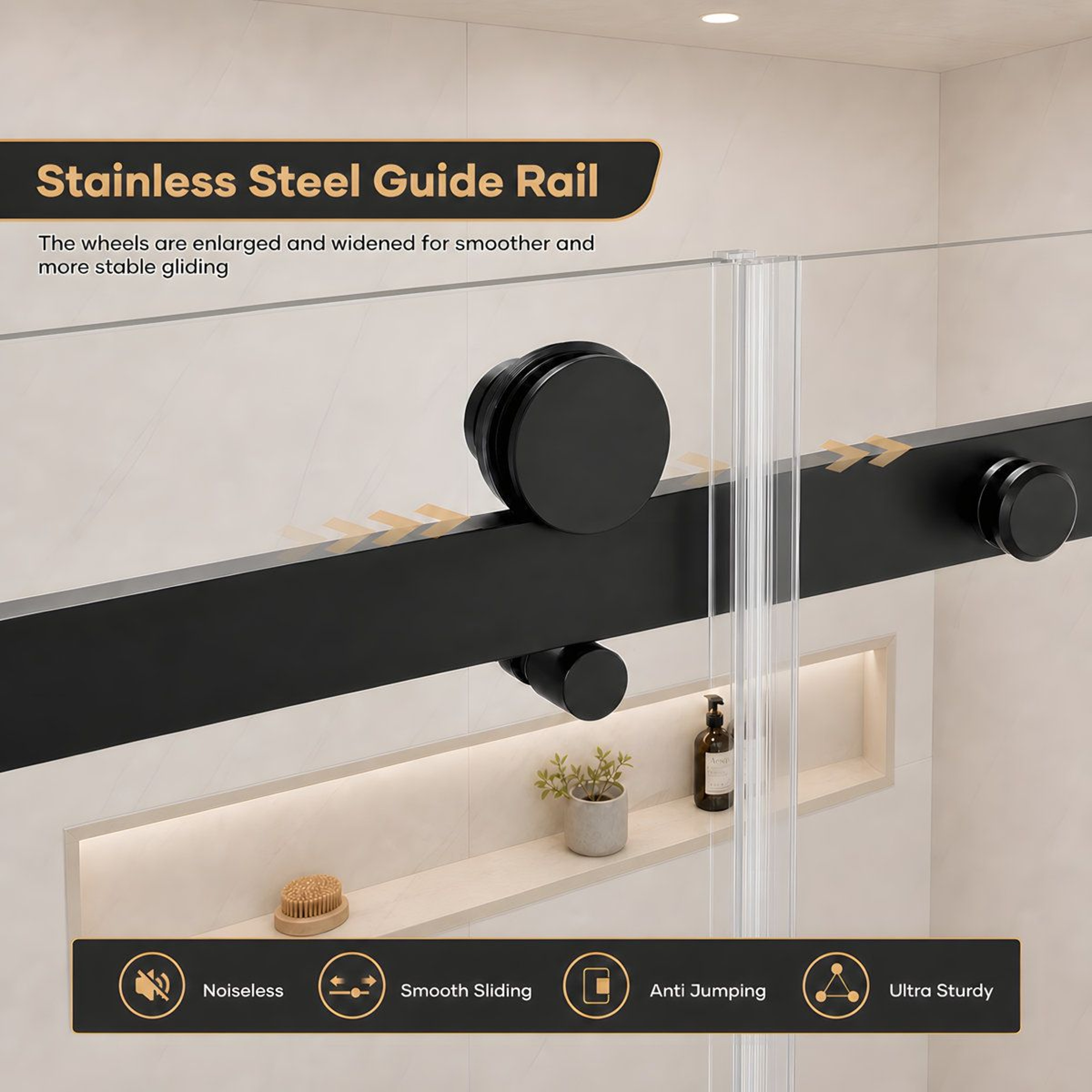 54Inch Frameless Sliding Shower Door With 8mm Clear Tempered Glass In Matte Black 9