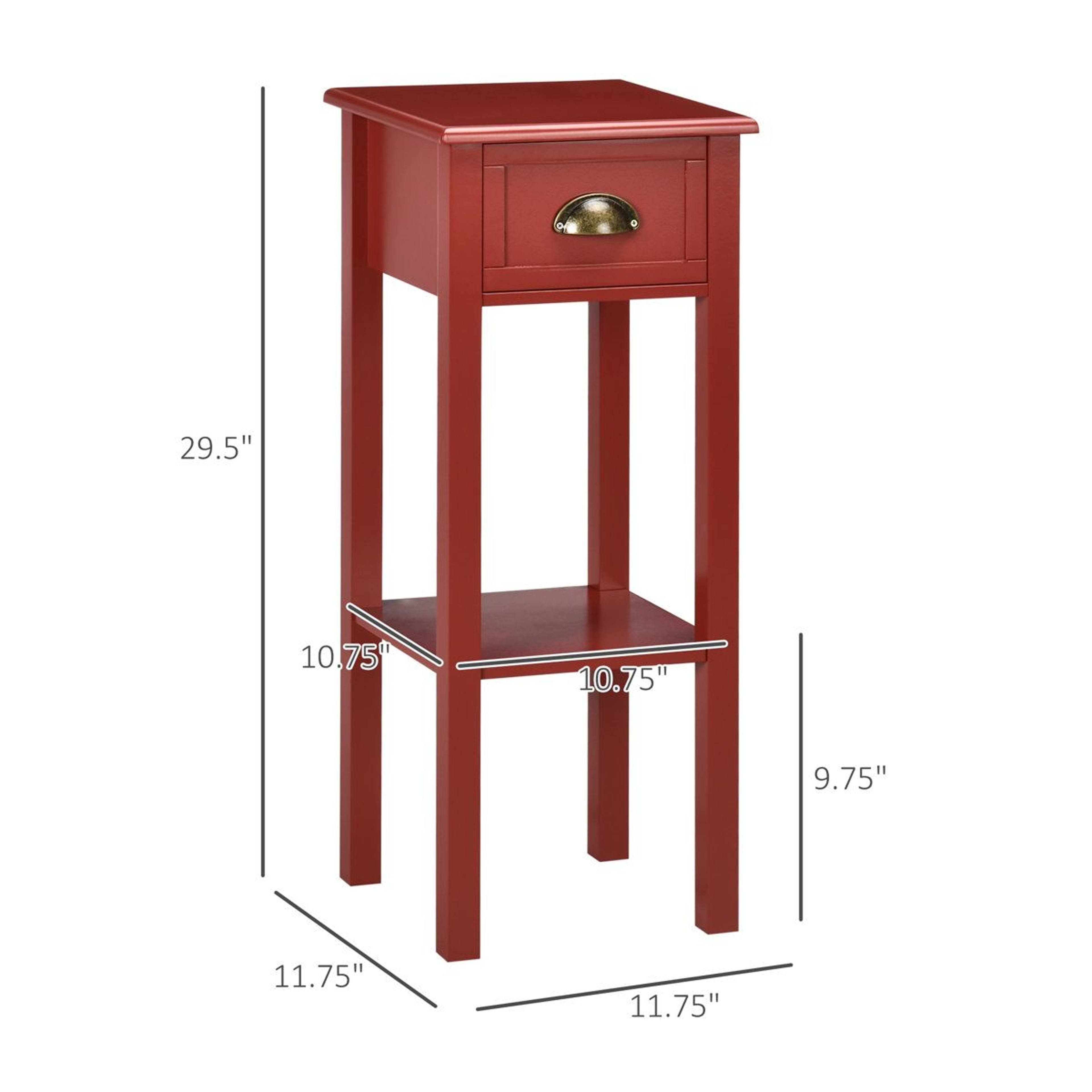 Tall End Table With Drawer And Storage Shelf  Red Square Side Table 11