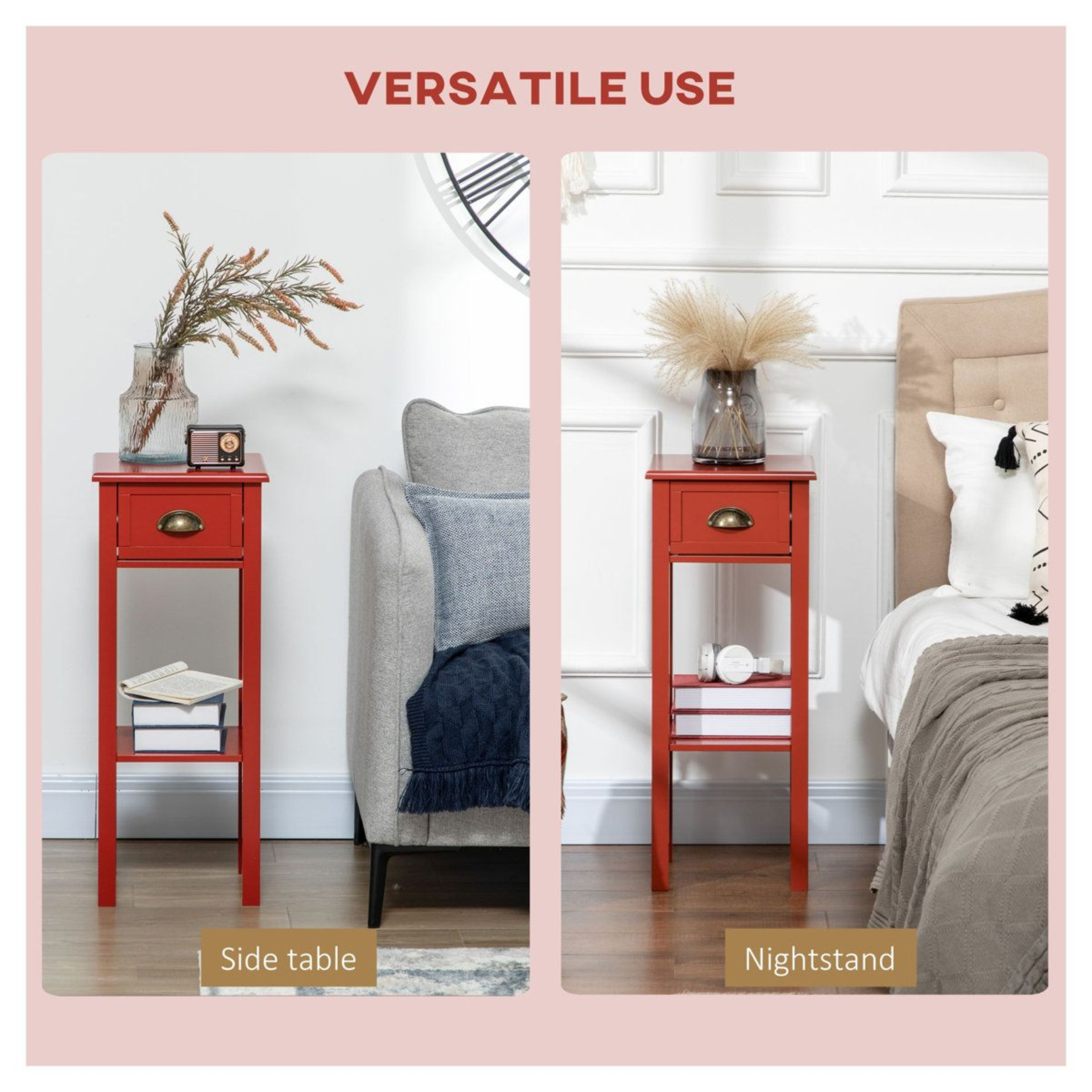 Tall End Table With Drawer And Storage Shelf  Red Square Side Table 15