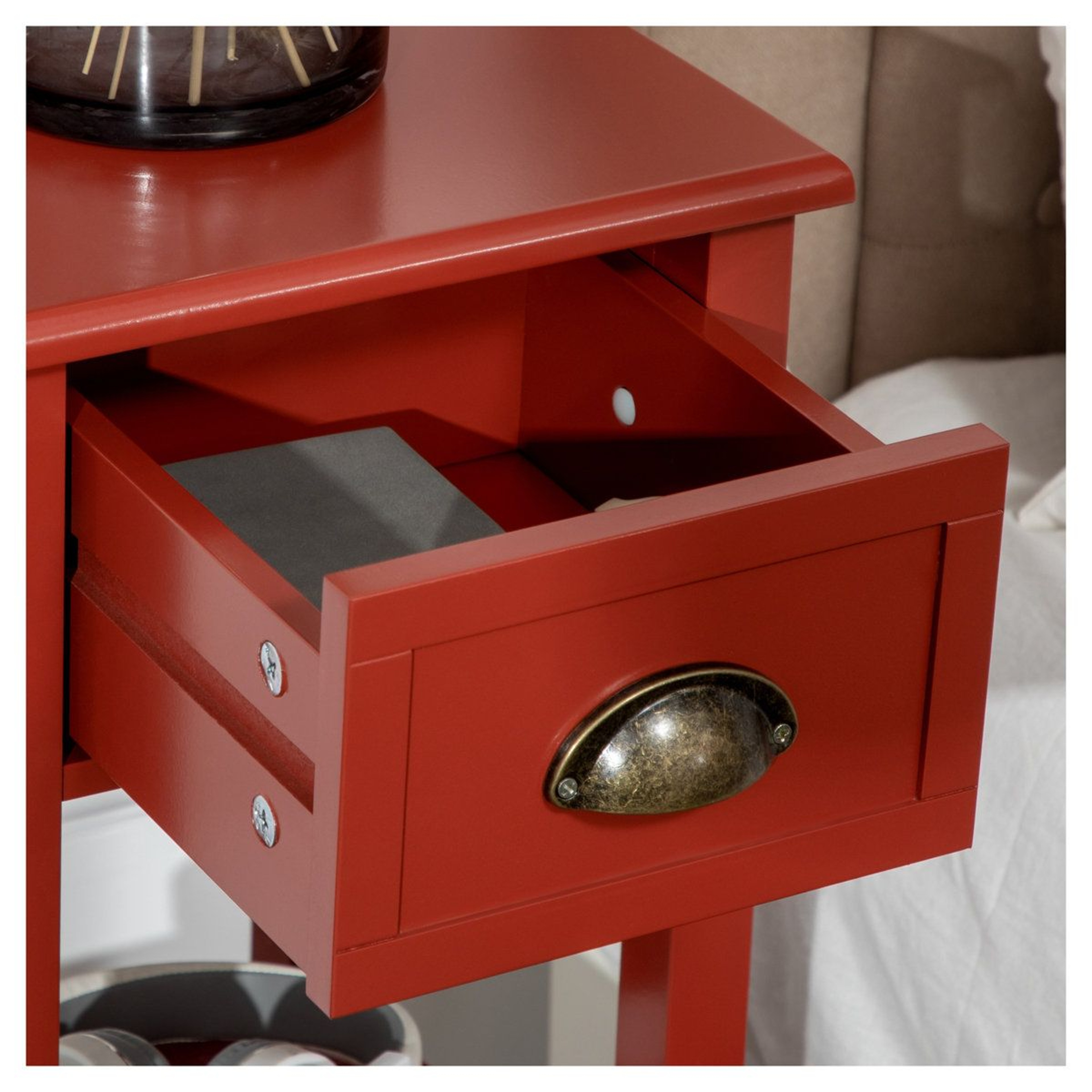 Tall End Table With Drawer And Storage Shelf  Red Square Side Table 10