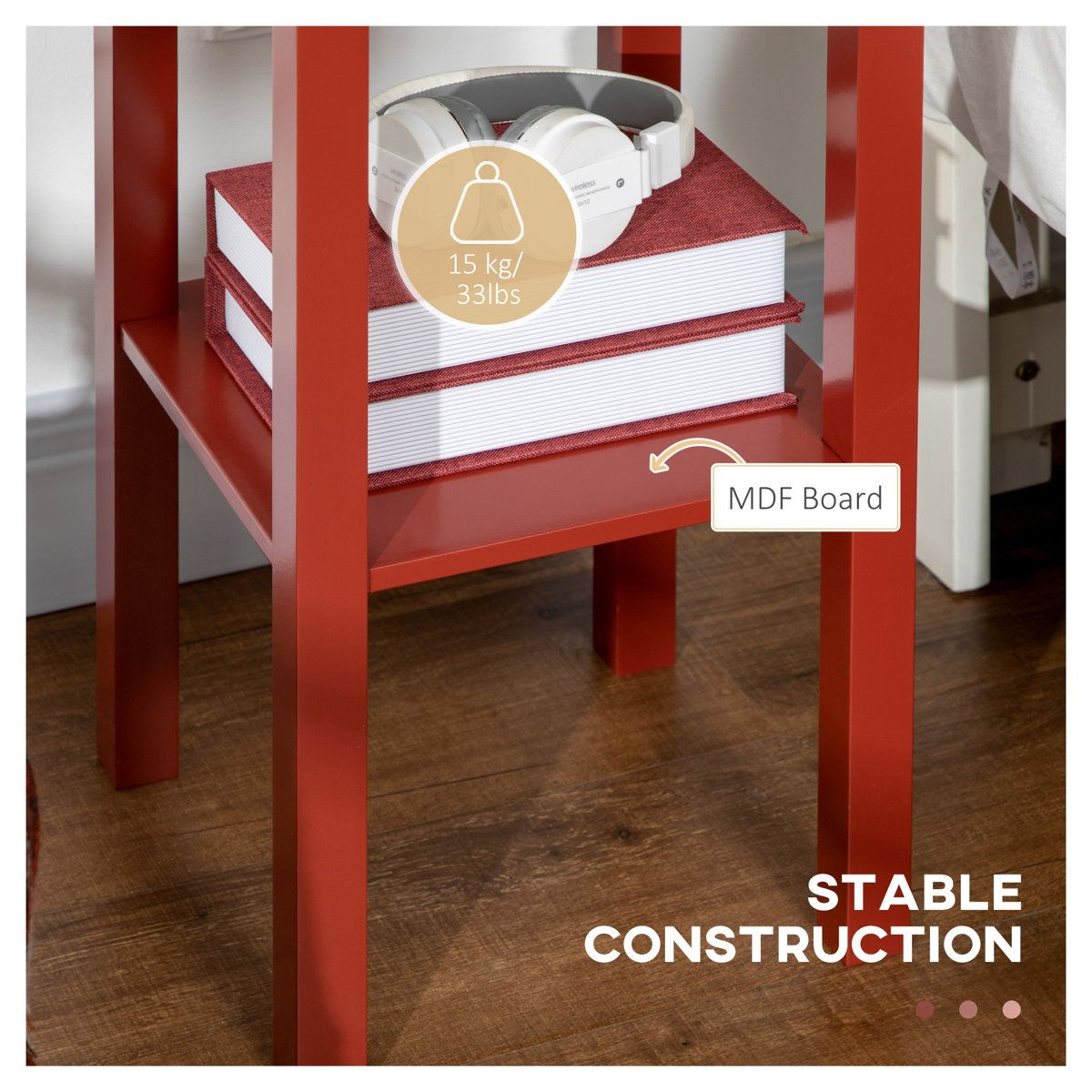 Tall End Table With Drawer And Storage Shelf  Red Square Side Table 14