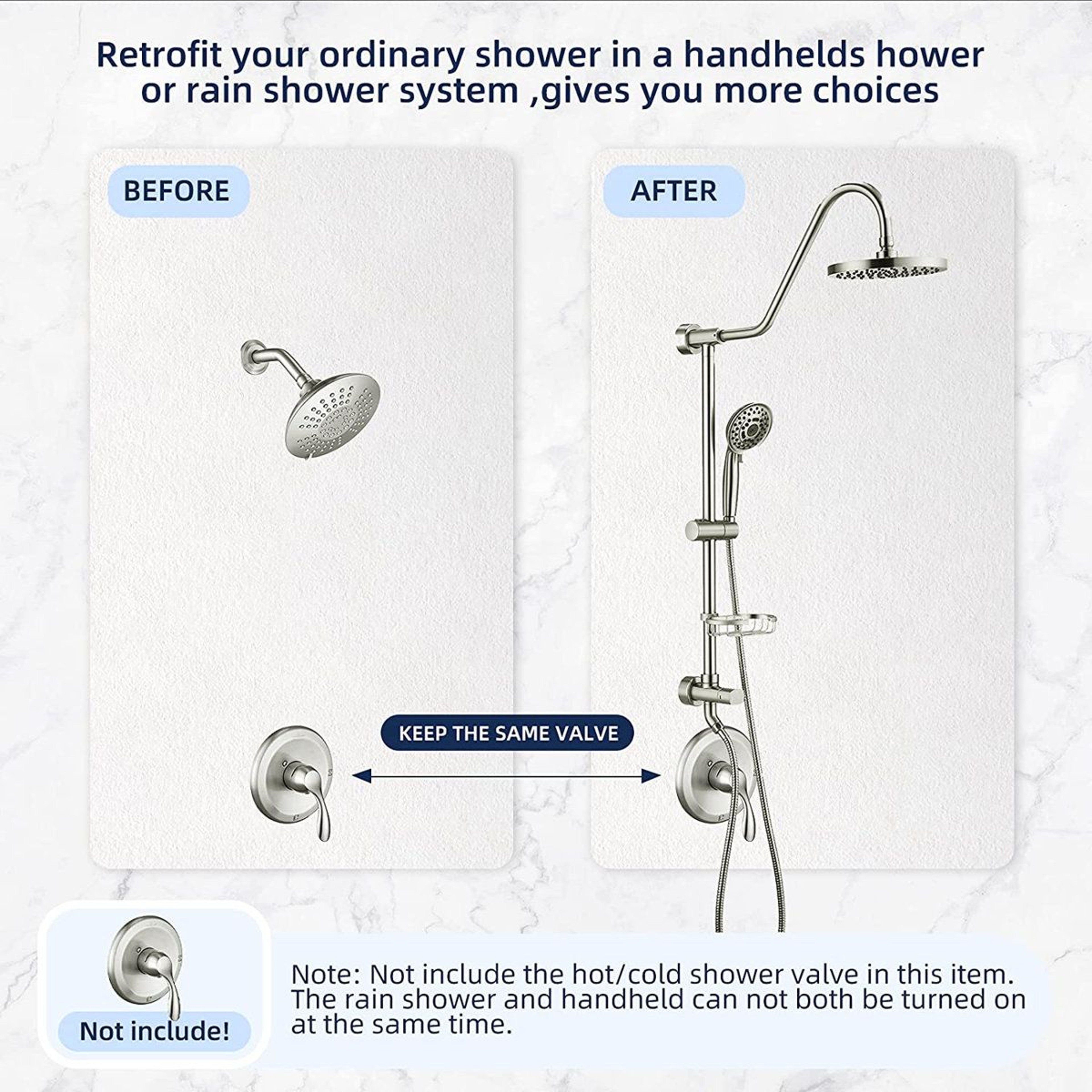 Brushed Nickel Shower System With Rain Showerhead And 5Function Hand Shower 6