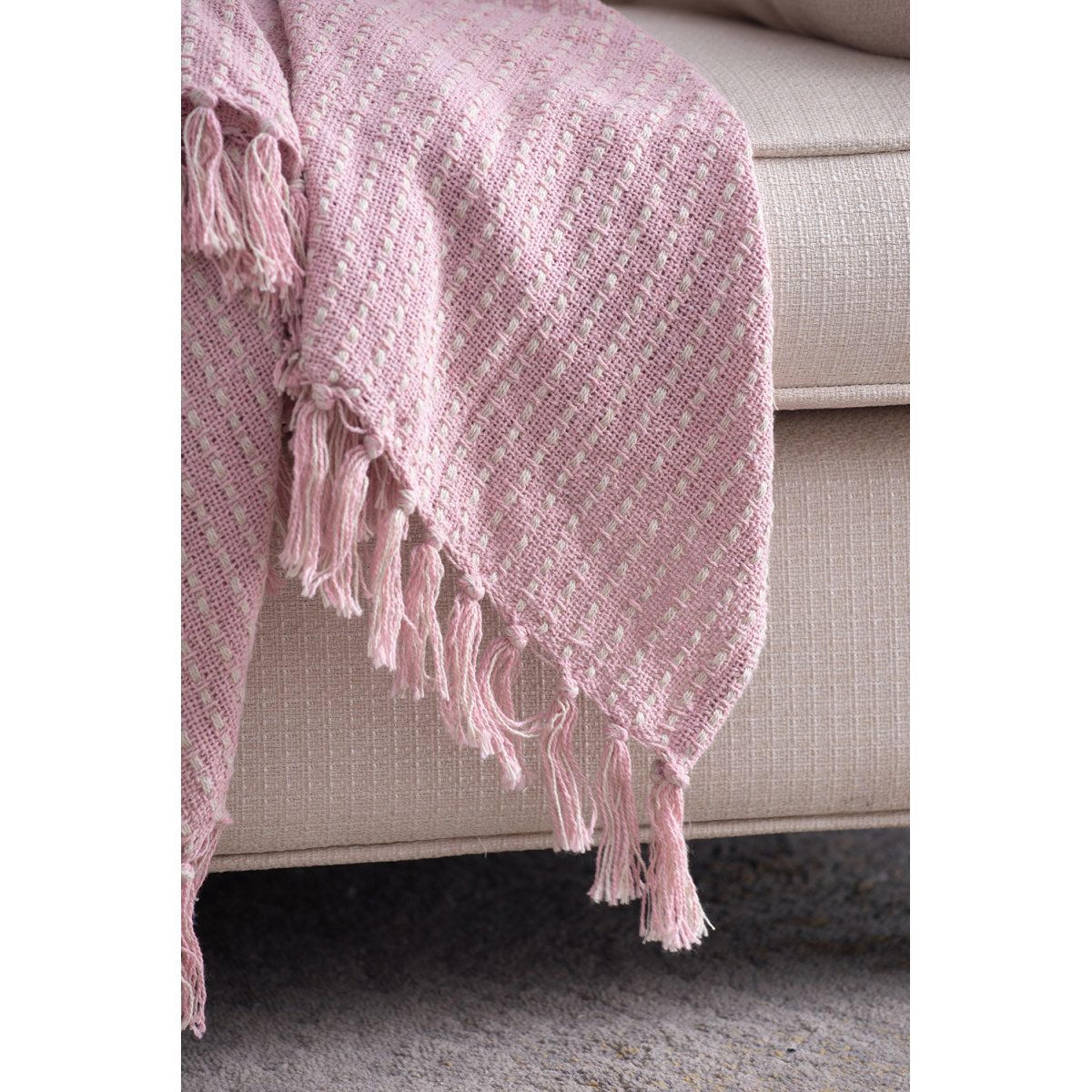 Decorative Pink Cotton Throw Blanket With Tassels 50 X 60 Inches Set Of 2 9