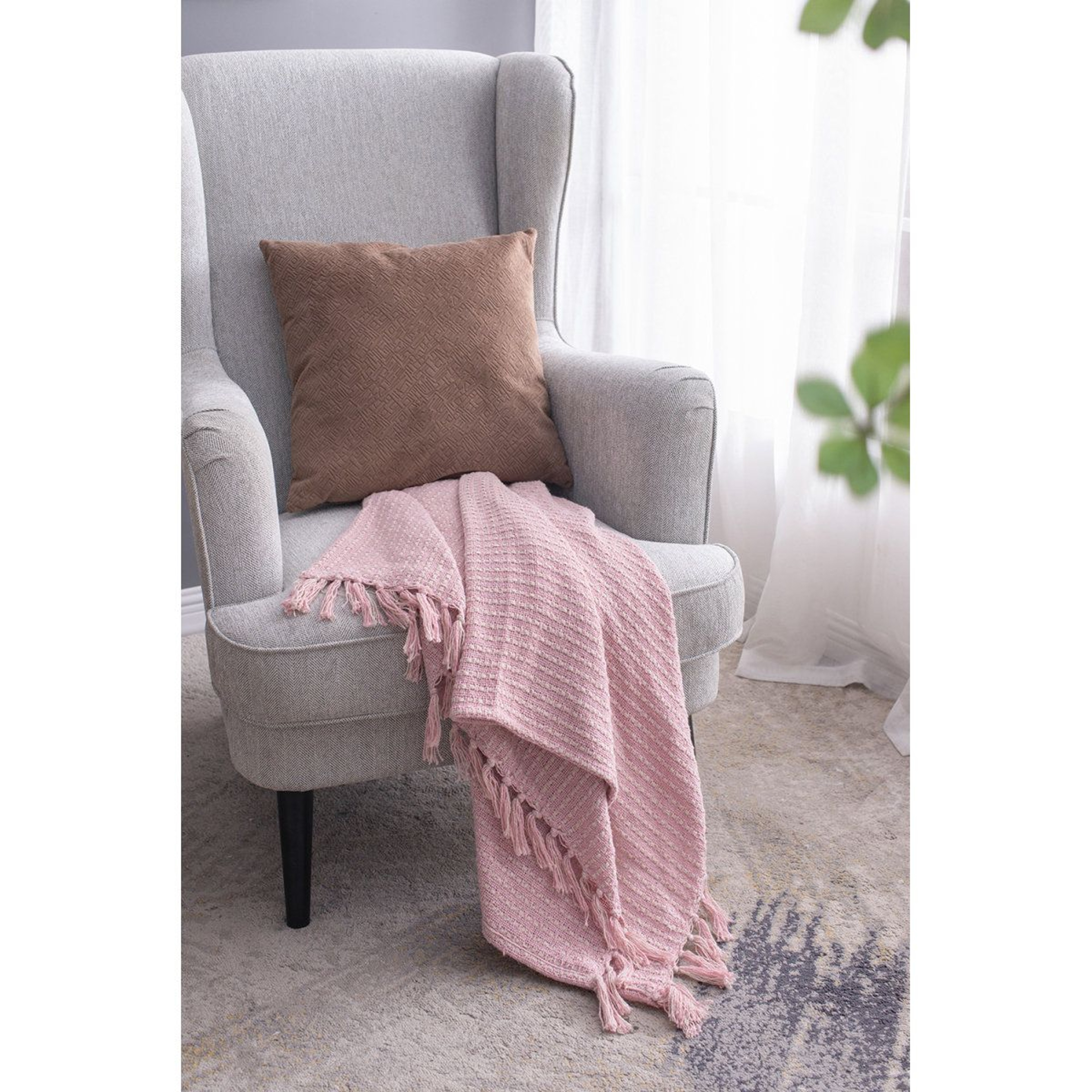 Decorative Pink Cotton Throw Blanket With Tassels 50 X 60 Inches Set Of 2 7