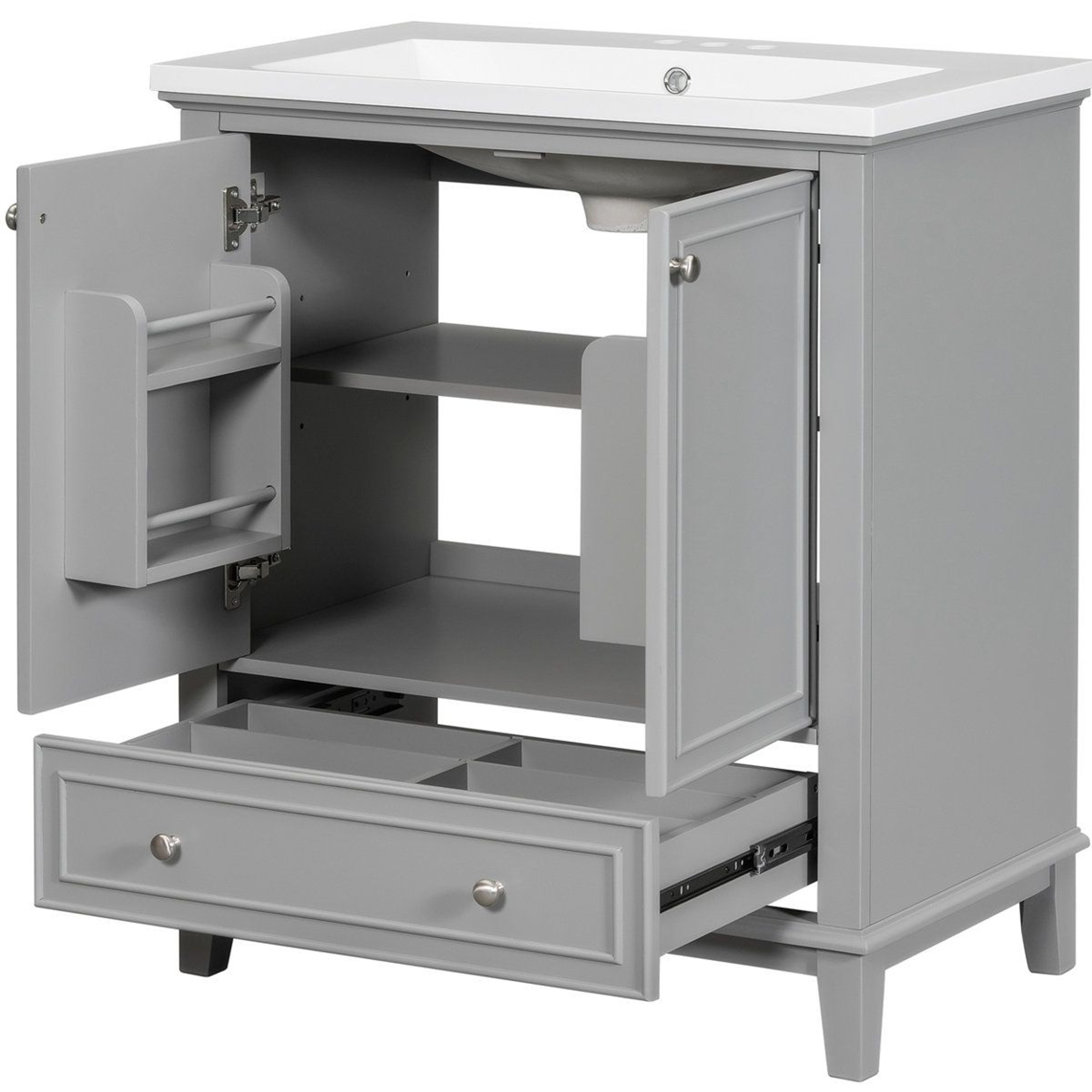 30Inch Bathroom Vanity With Ceramic Sink And Wood Storage Cabinet 9
