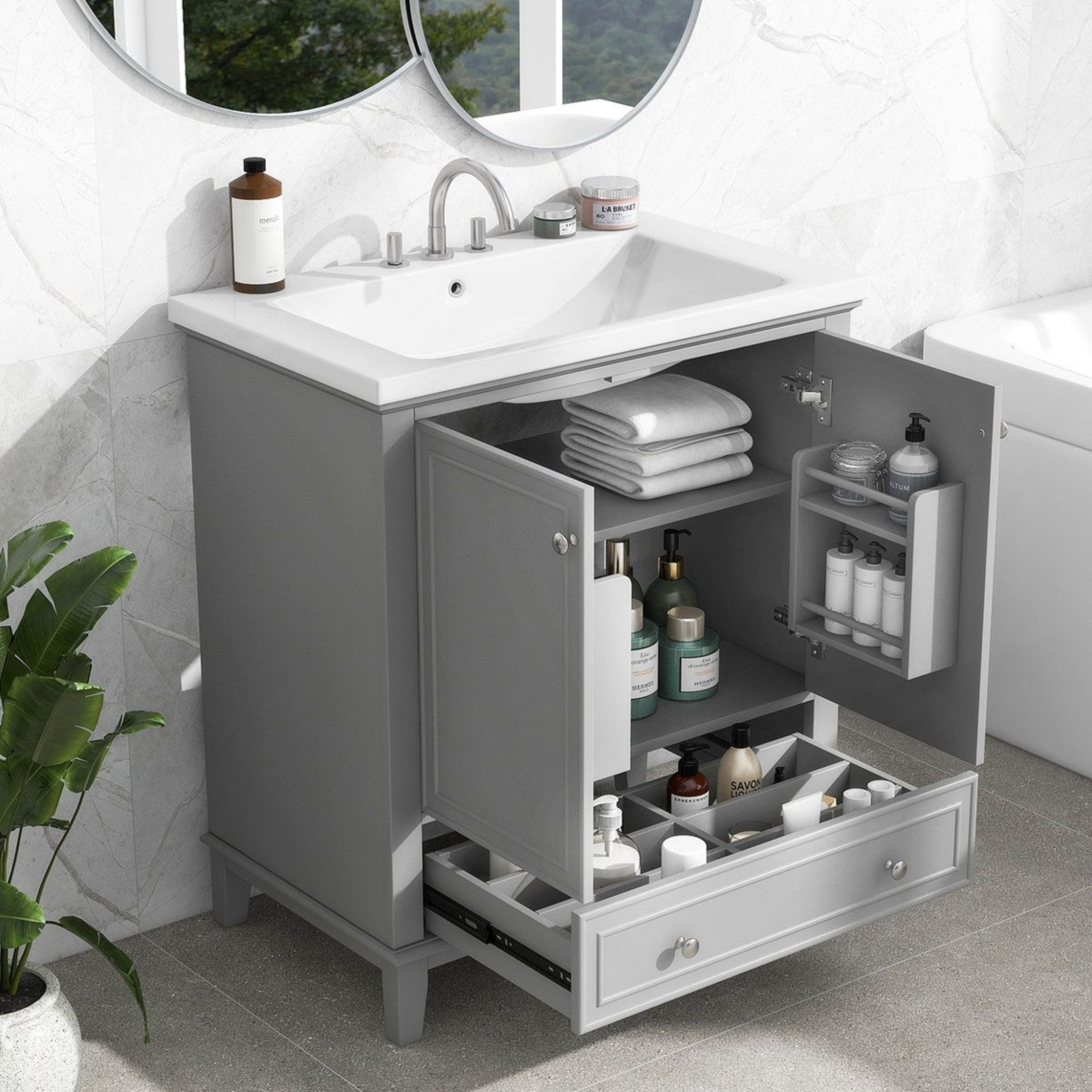 30Inch Bathroom Vanity With Ceramic Sink And Wood Storage Cabinet 14
