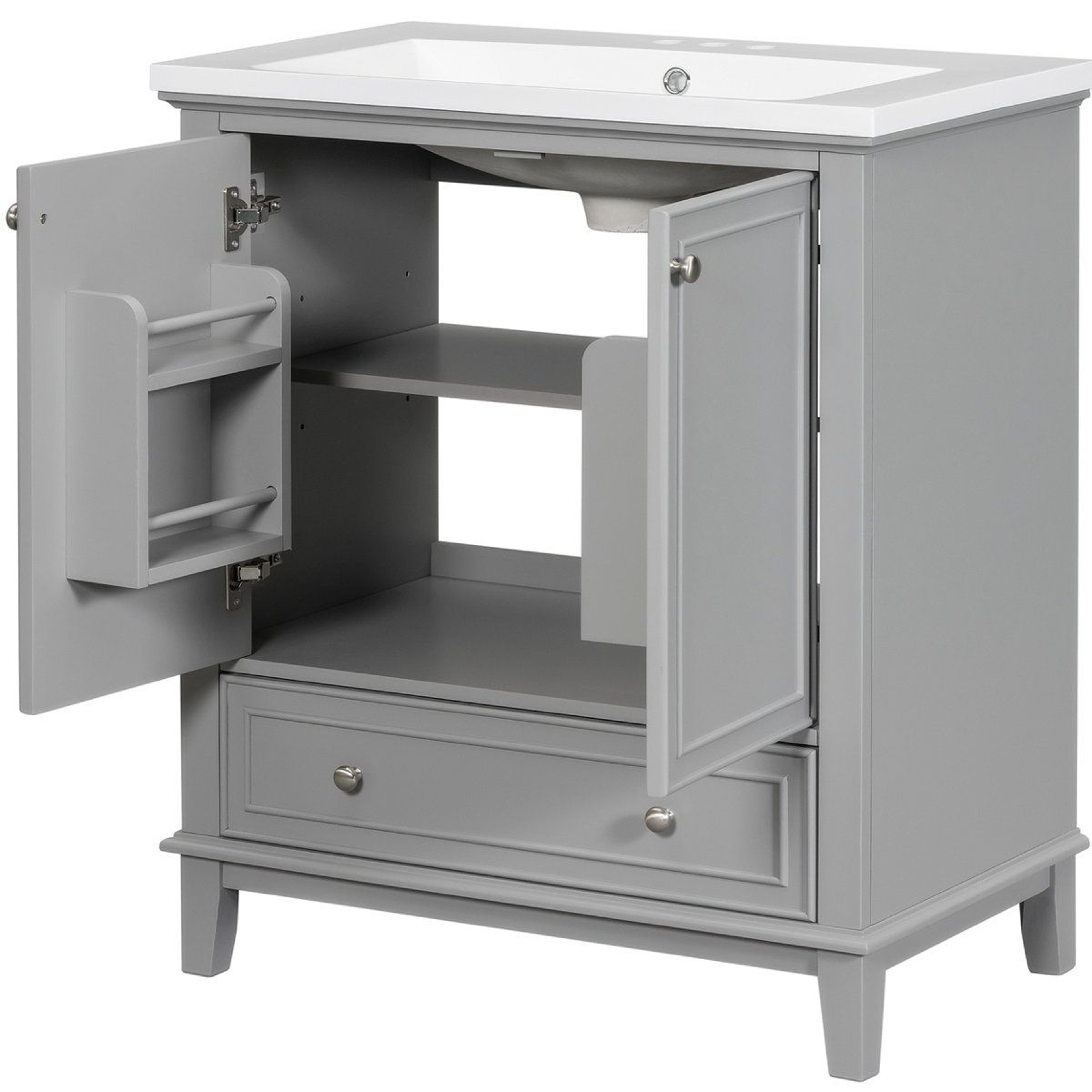 30Inch Bathroom Vanity With Ceramic Sink And Wood Storage Cabinet 2