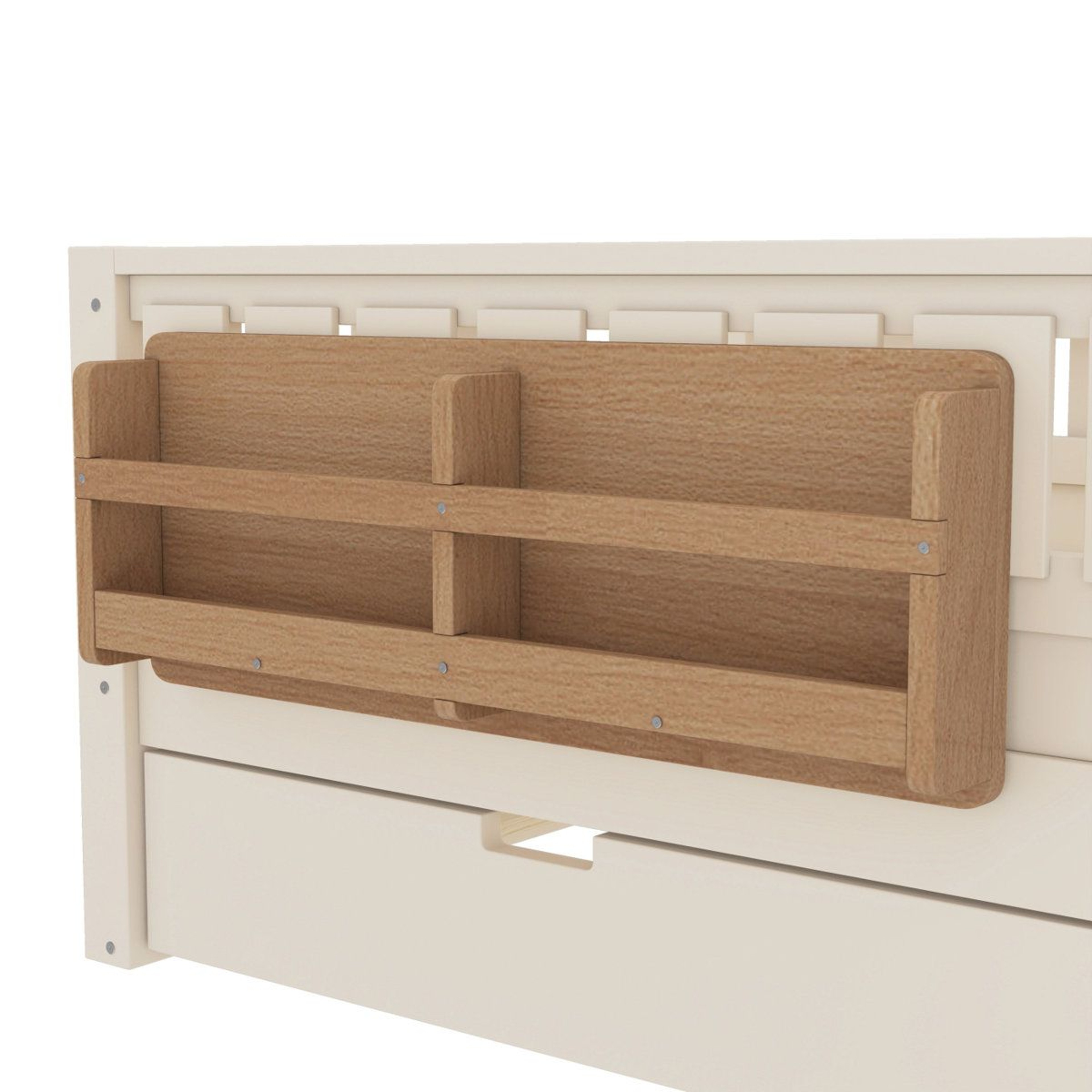 Twin Daybed With Bookshelves Staircase Safety Rails And PullOut Trundle  Beige 2