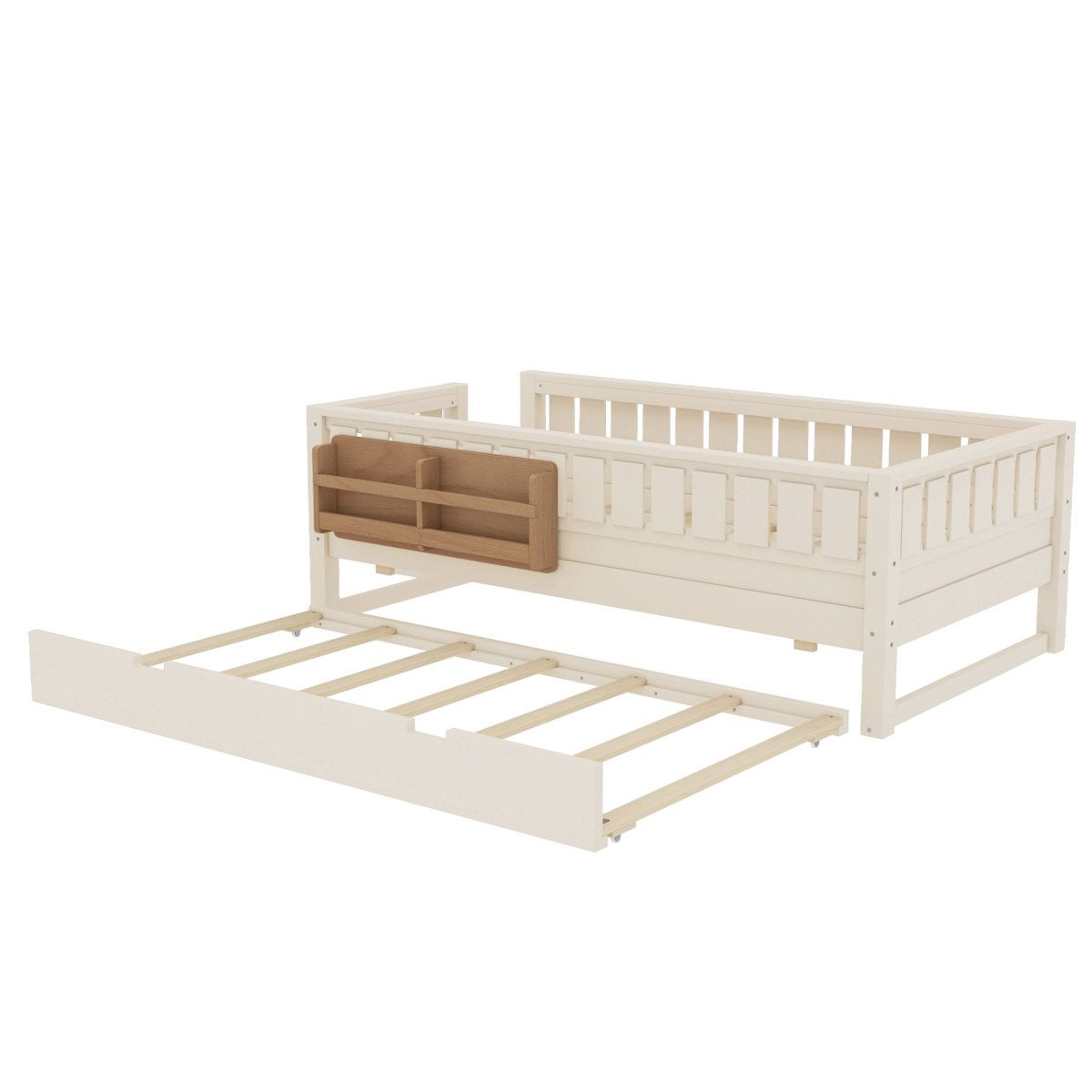 Twin Daybed With Bookshelves Staircase Safety Rails And PullOut Trundle  Beige 7