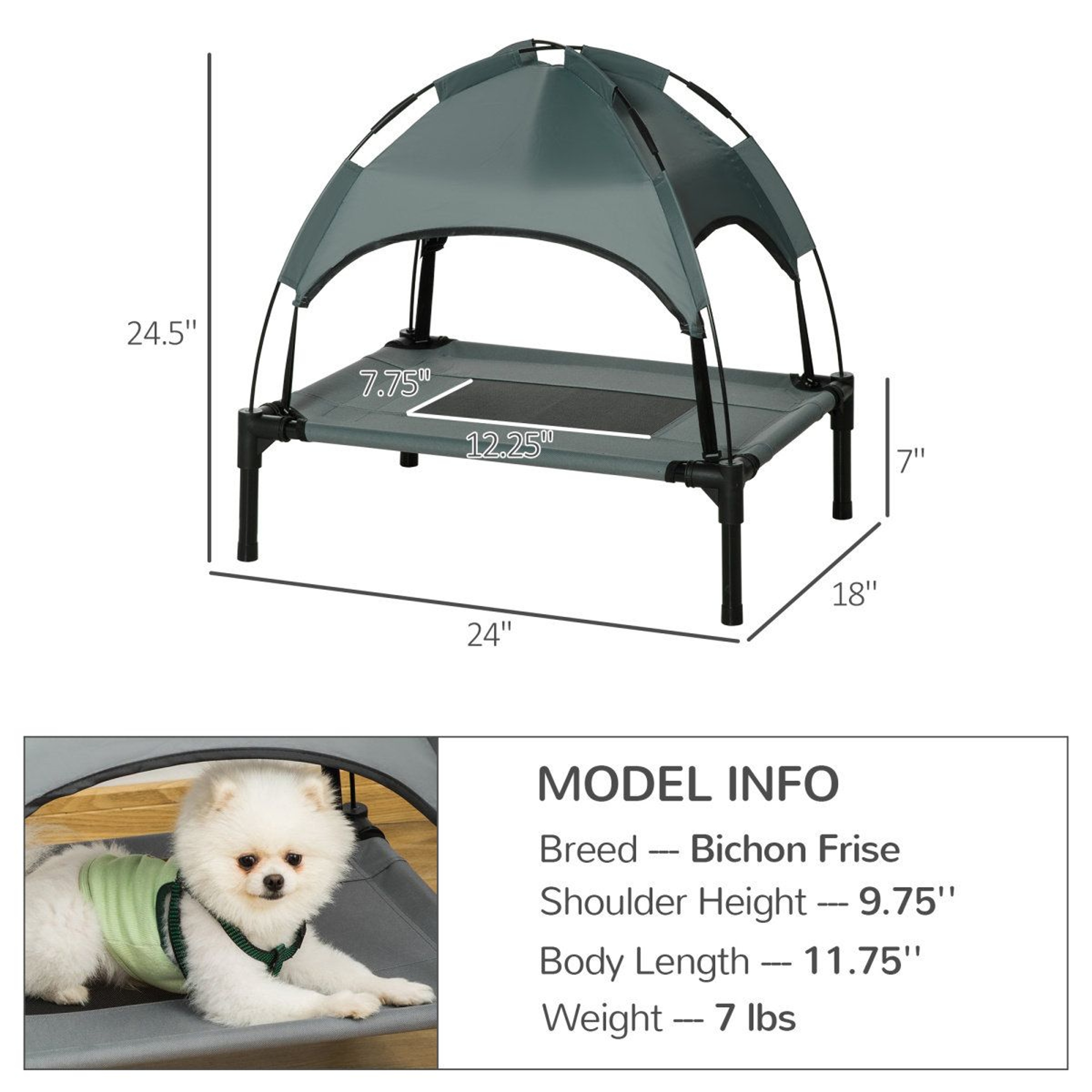 Elevated Dog Cot Bed With UV Protection Canopy And Portable Foldable Frame 6
