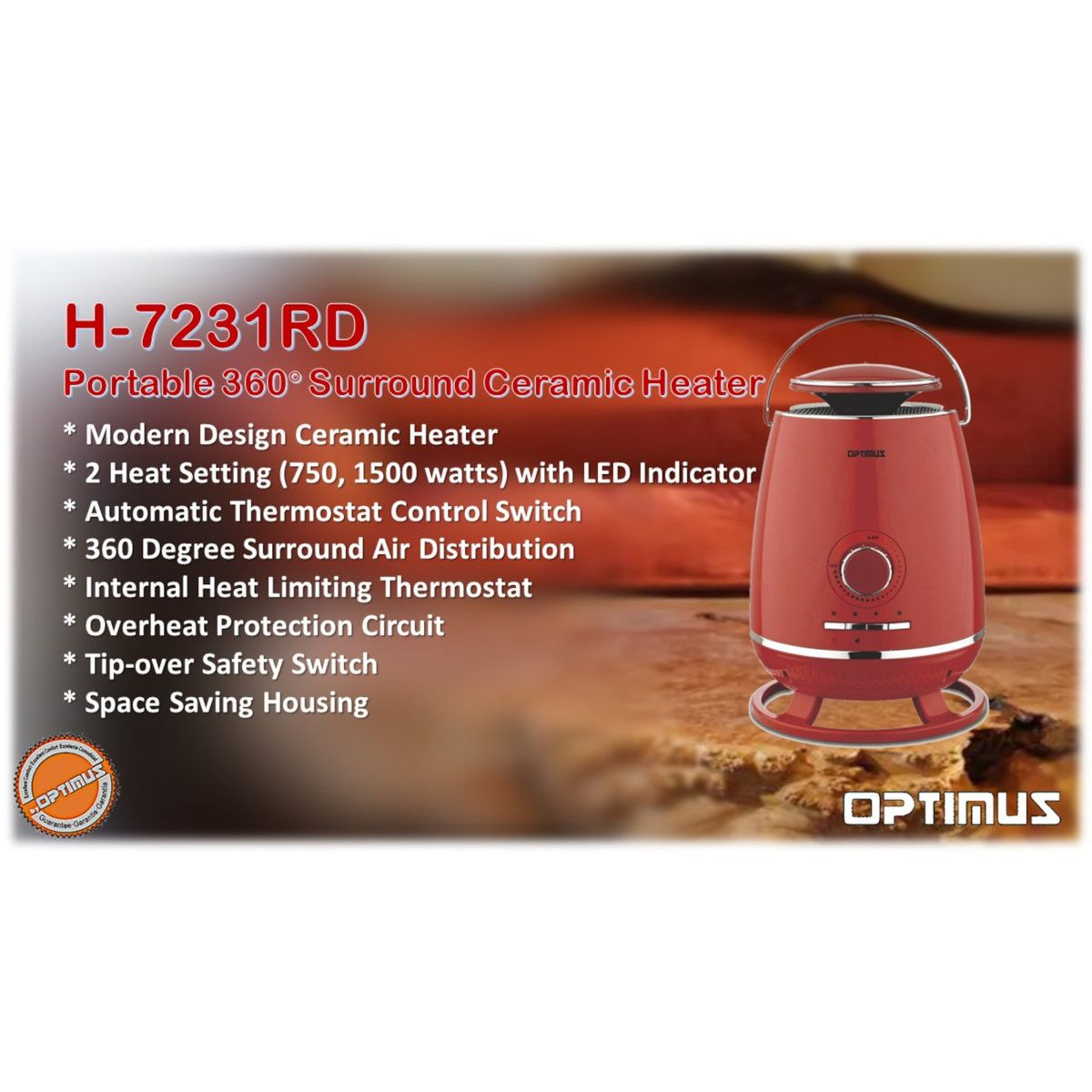 Portable 360Degree Ceramic Space Heater With Adjustable Thermostat And TipOver Protection 6