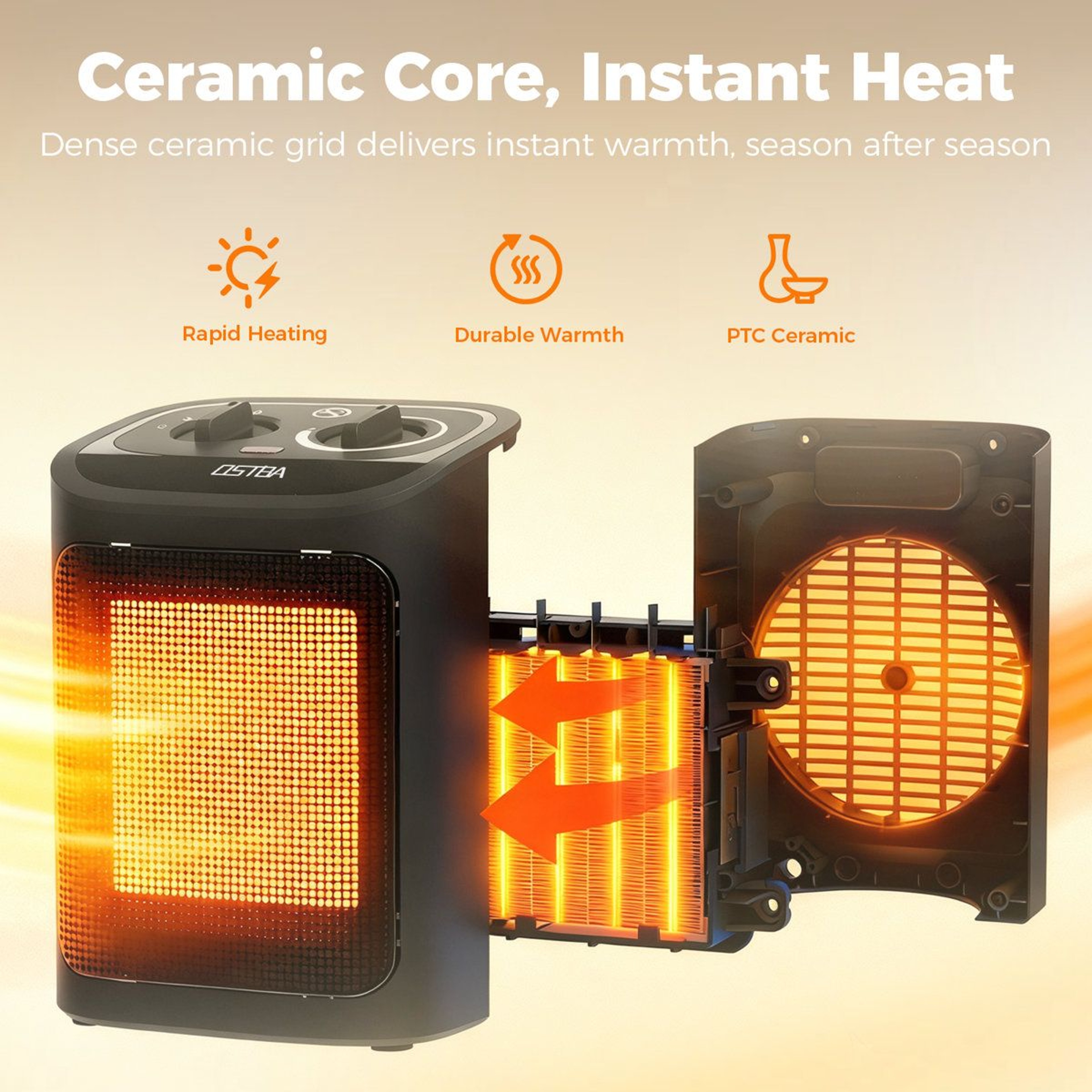 1500W Portable Ceramic Space Heater With Adjustable Thermostat And Rotary Controls 1