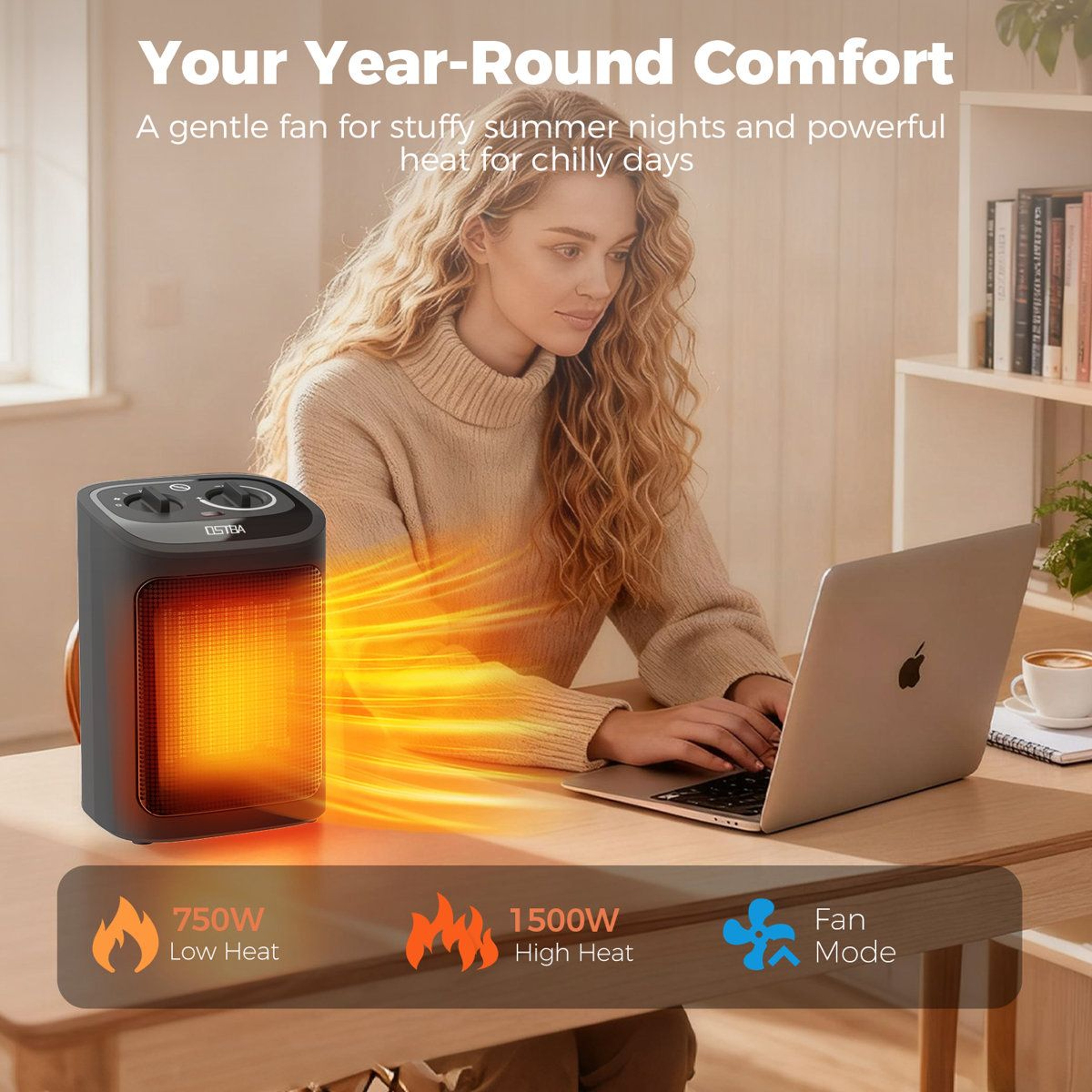 1500W Portable Ceramic Space Heater With Adjustable Thermostat And Rotary Controls 6