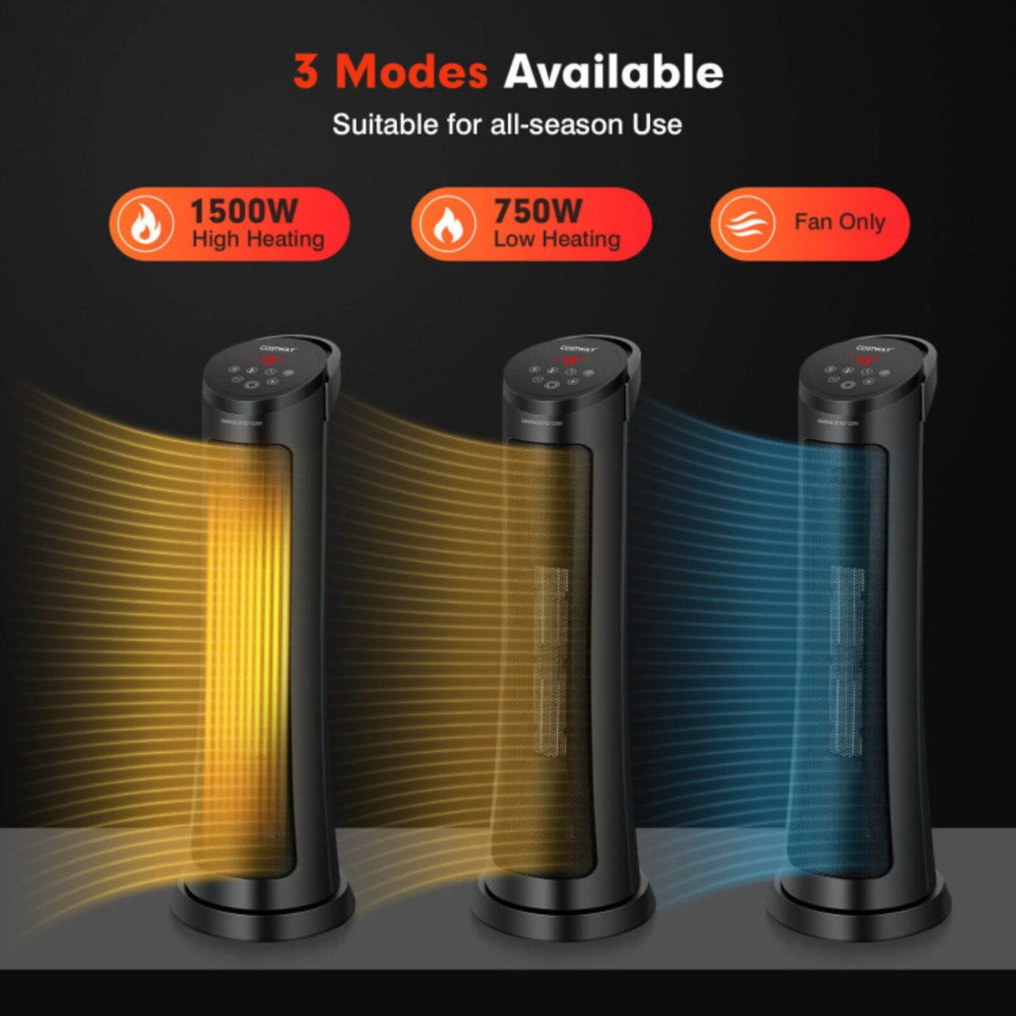 1500W PTC Ceramic Tower Space Heater With Remote Control And 24Hour Timer 2