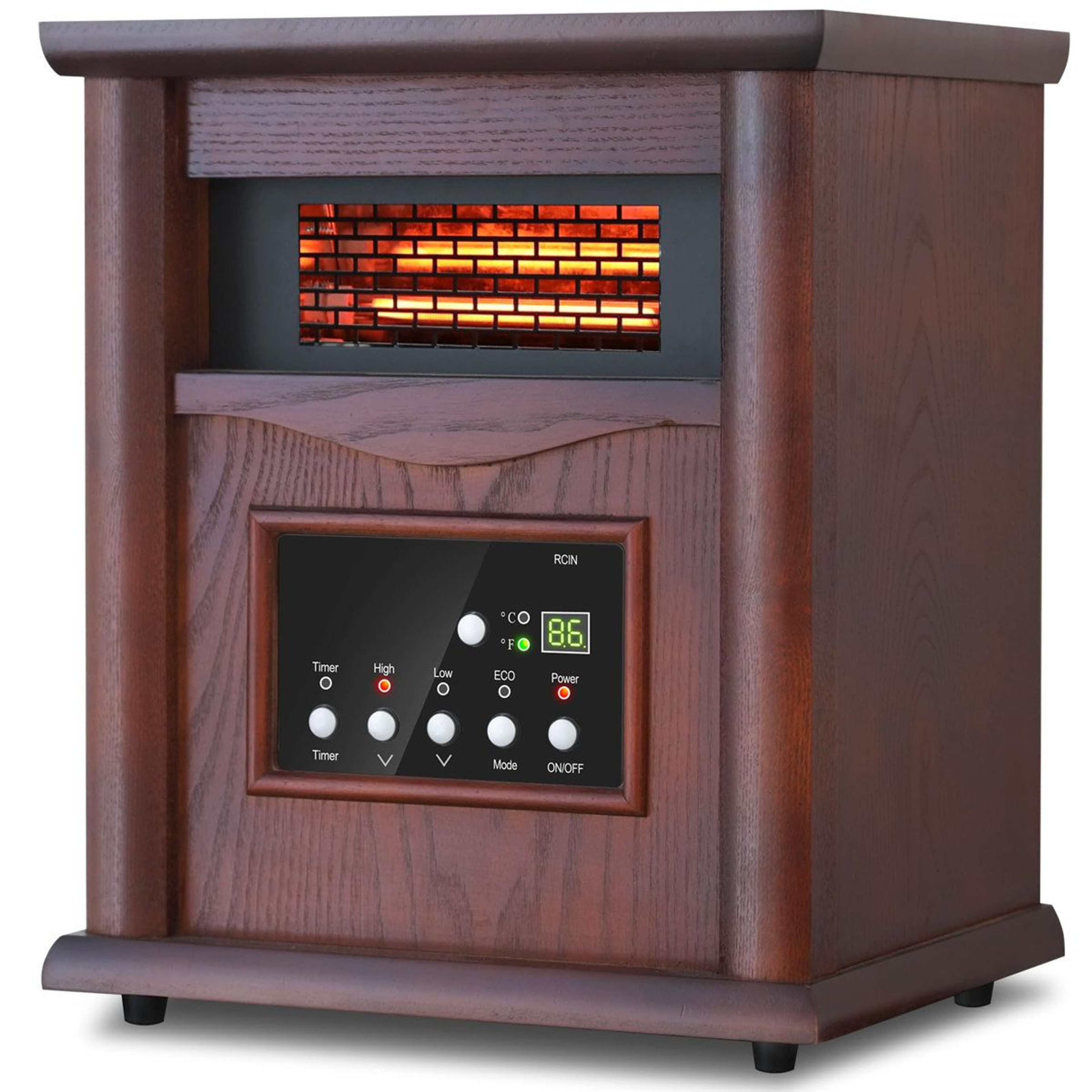 1500W Electric Infrared Space Heater With Wood Cabinet Remote Control And Timer 0