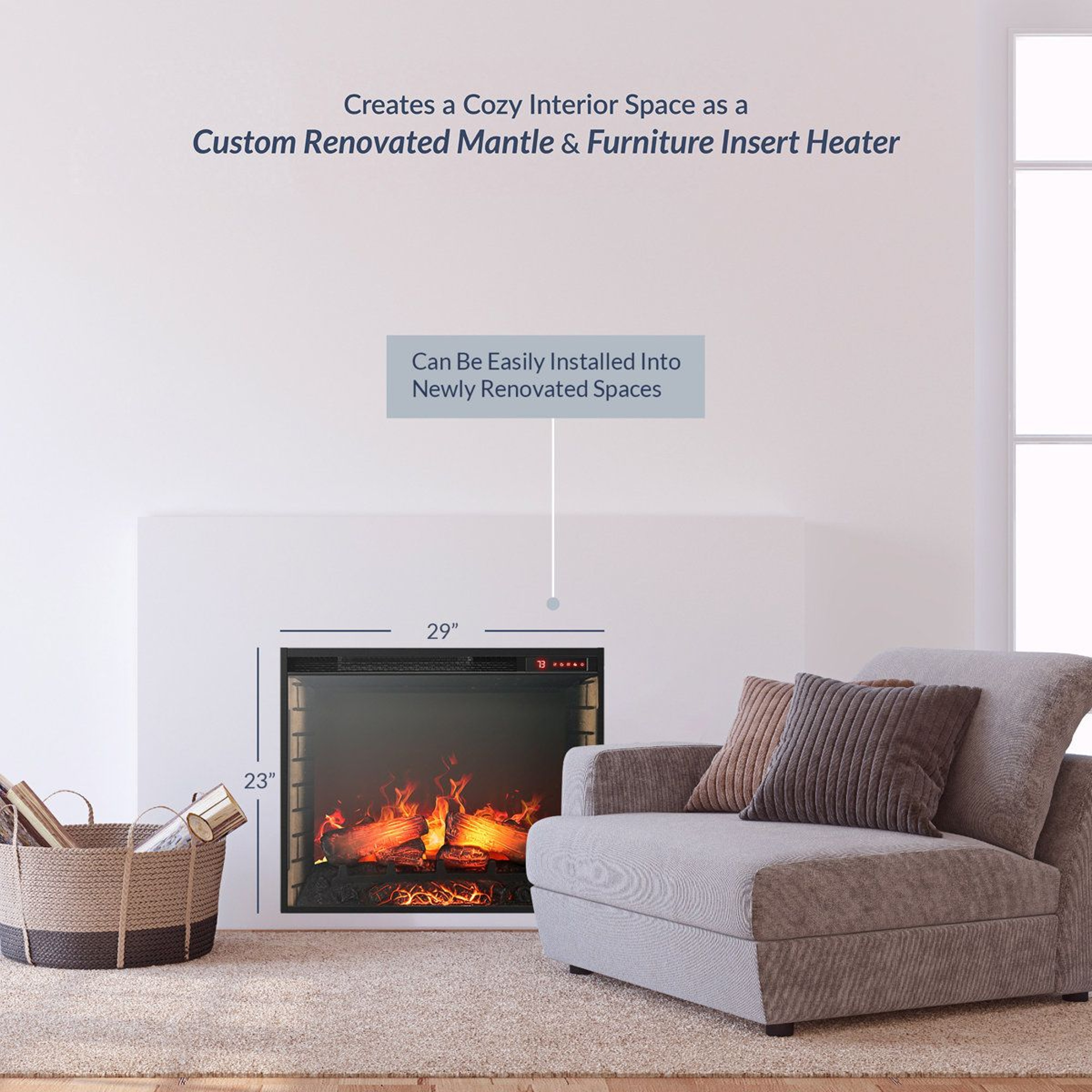 Electric Fireplace Heater With 1500W Heating And Adjustable Timer 4