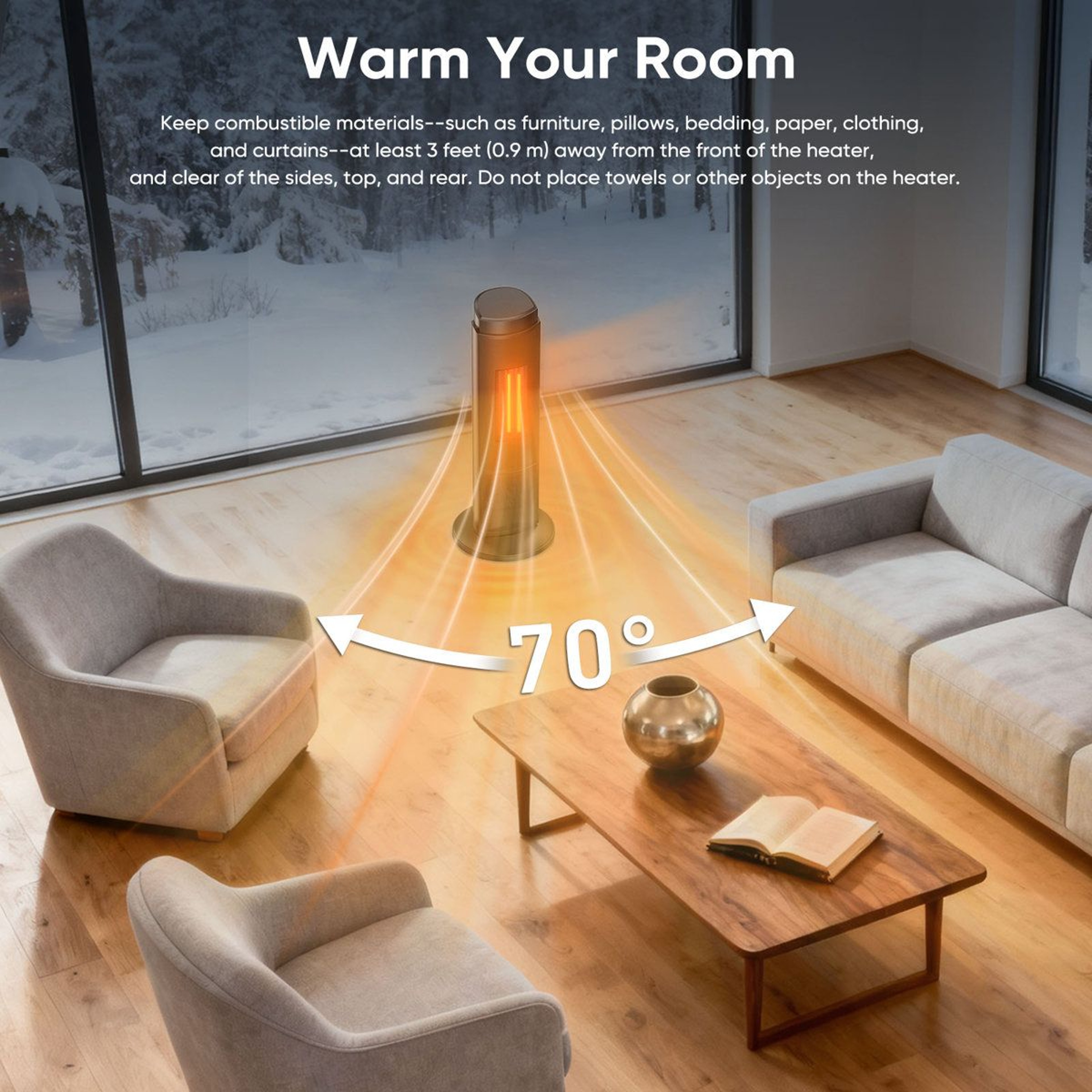 1500W Ceramic Tower Space Heater With Remote Control And 70 Oscillation 7